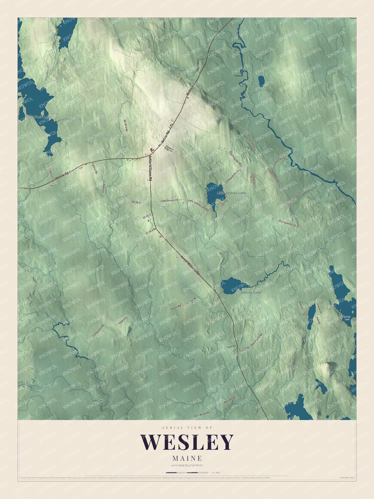 Protected watermarked complete map of Wesley, Maine