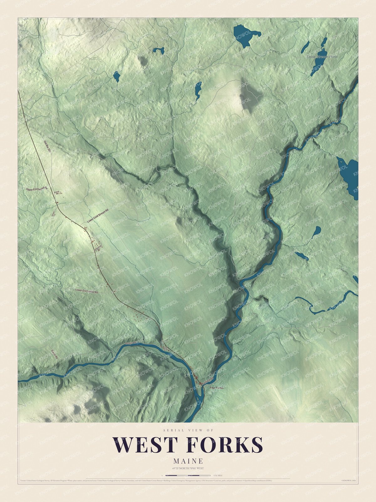 Protected watermarked complete map of West Forks, Maine