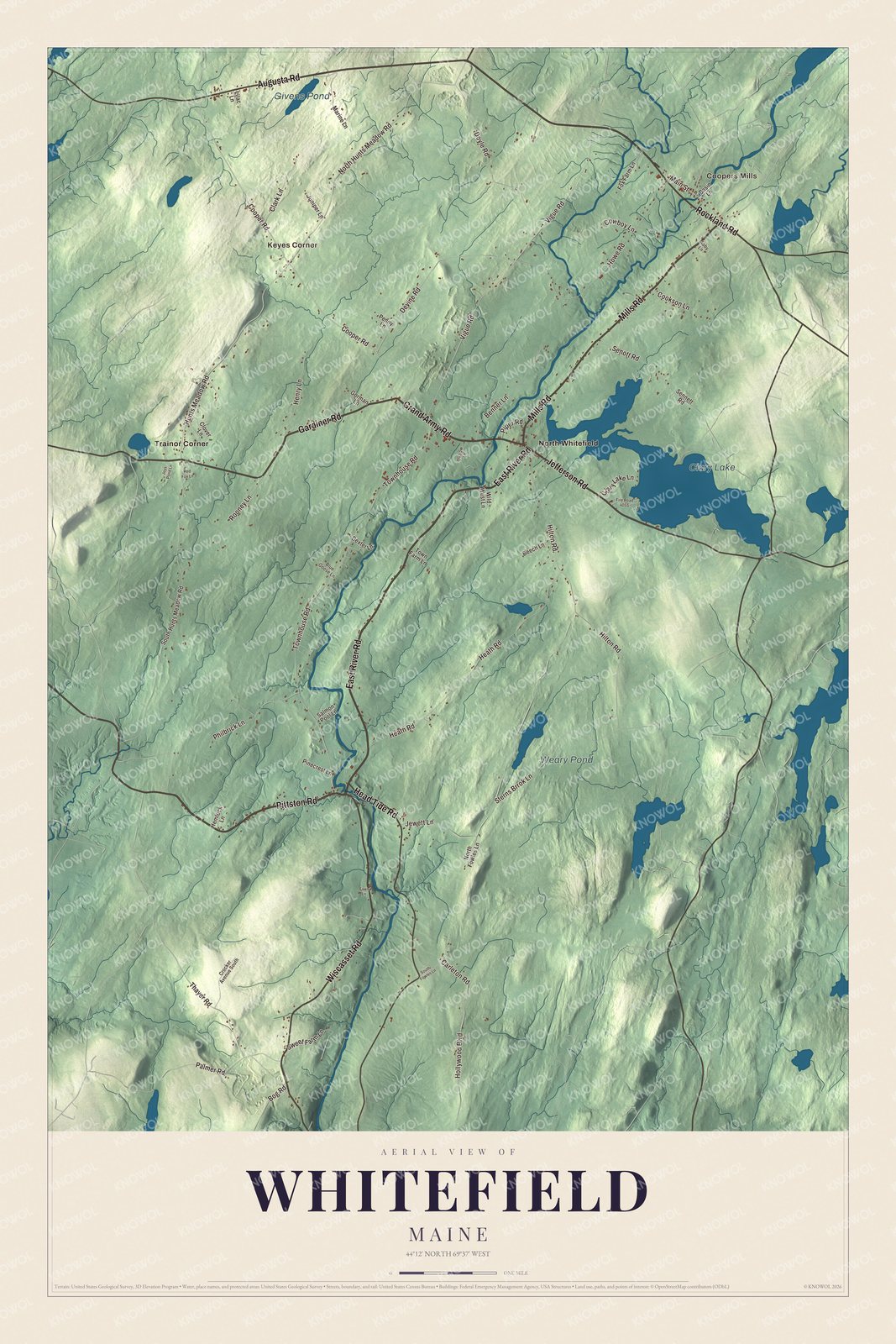 Protected watermarked complete map of Whitefield, Maine