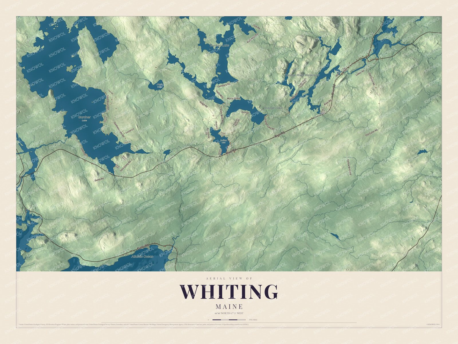 Protected watermarked complete map of Whiting, Maine