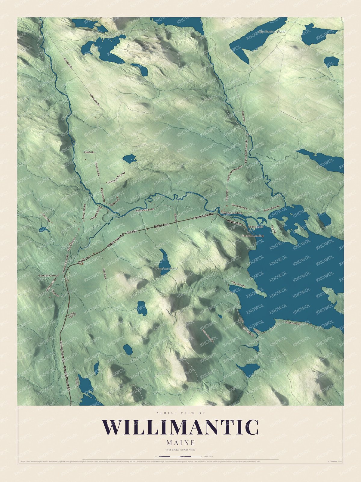 Protected watermarked complete map of Willimantic, Maine