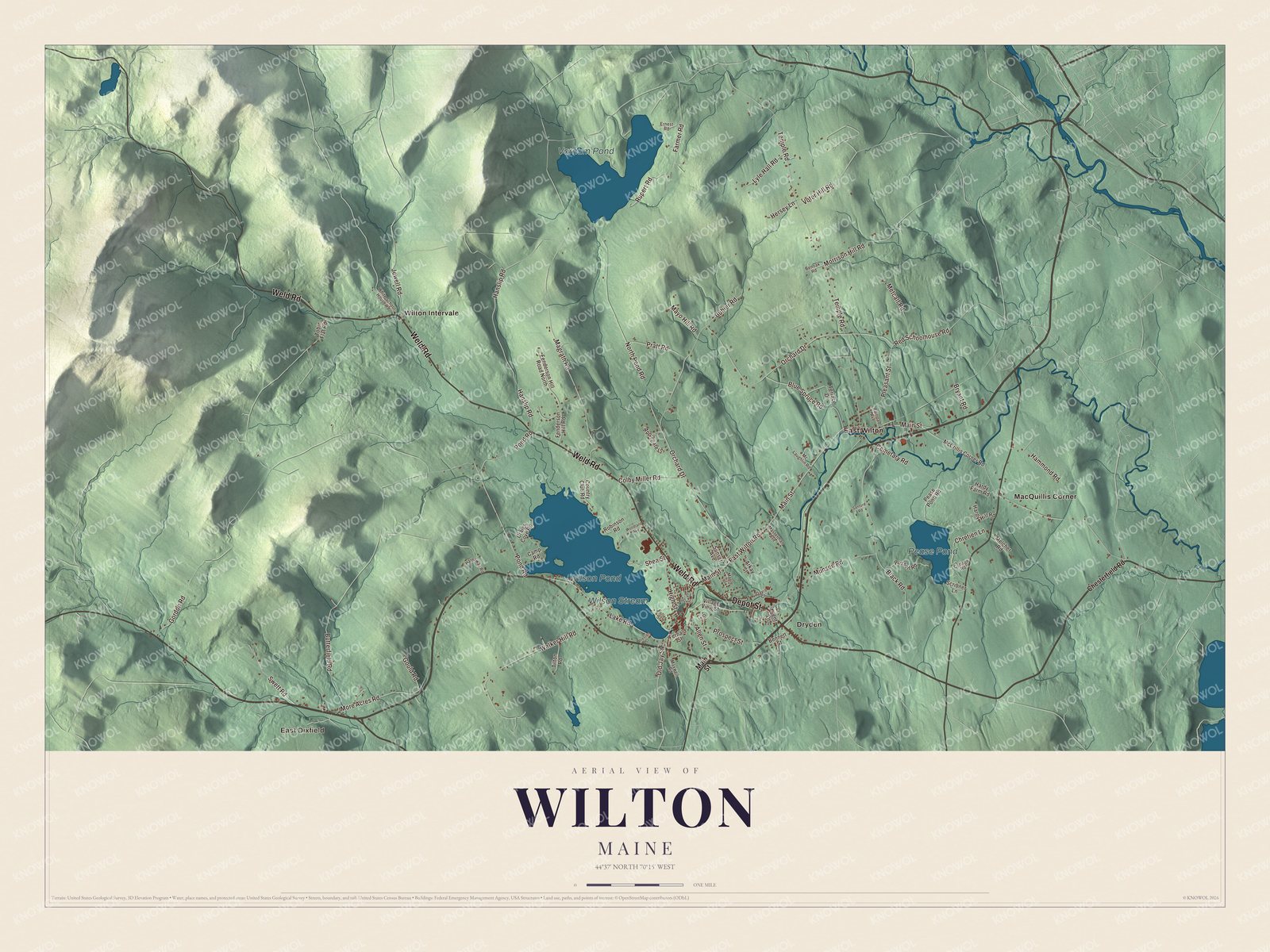 Protected watermarked complete map of Wilton, Maine
