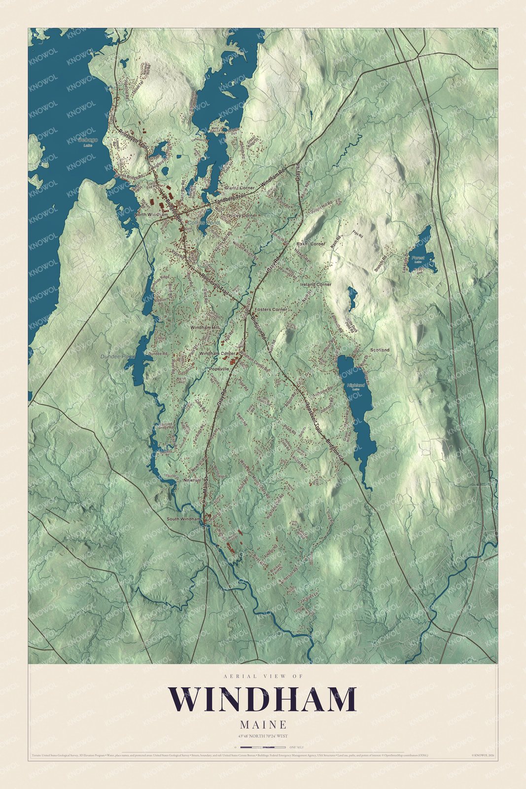 Protected watermarked complete map of Windham, Maine