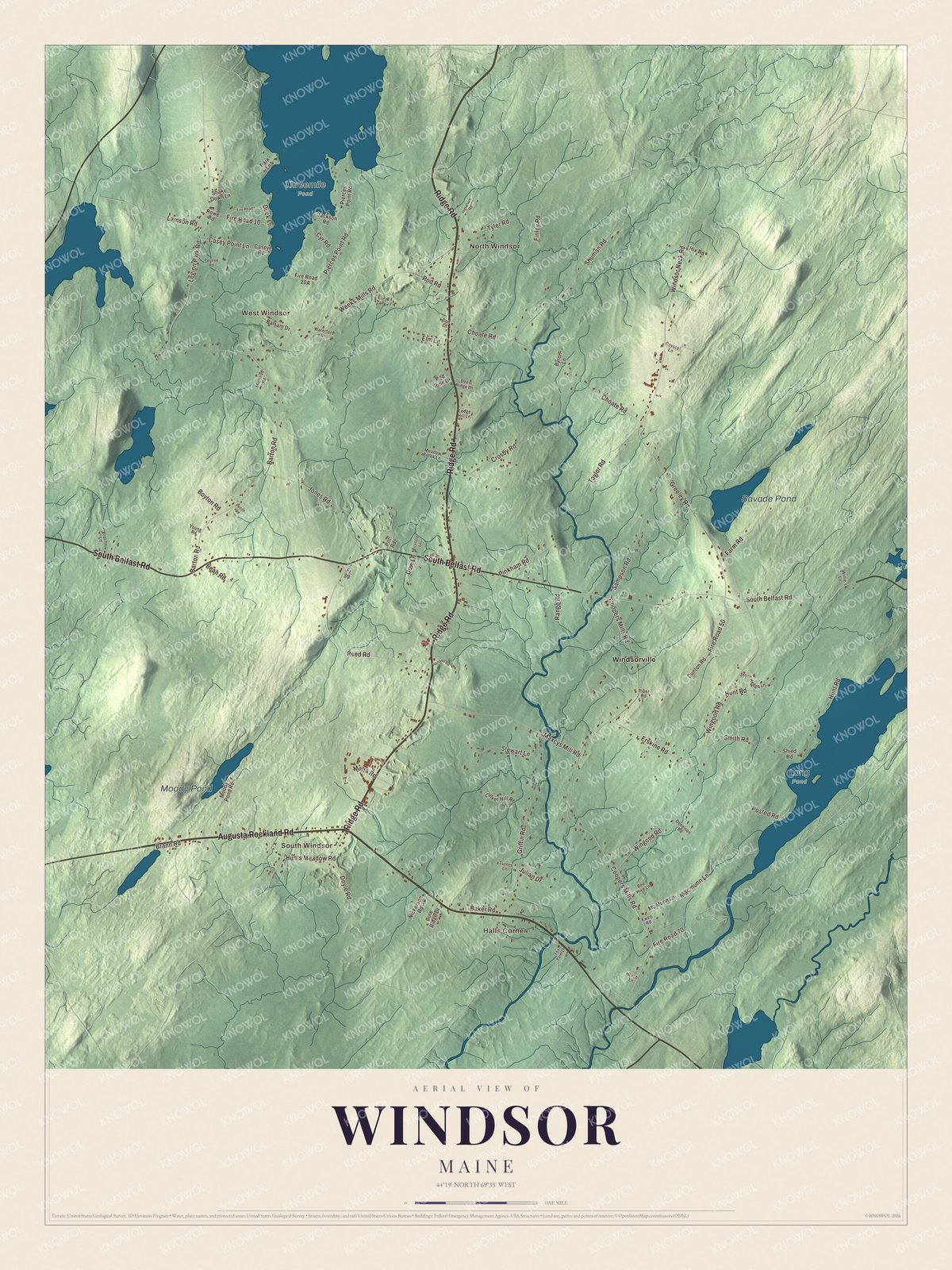 Protected watermarked complete map of Windsor, Maine