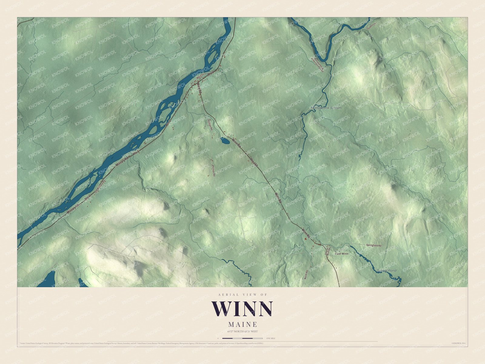 Protected watermarked complete map of Winn, Maine