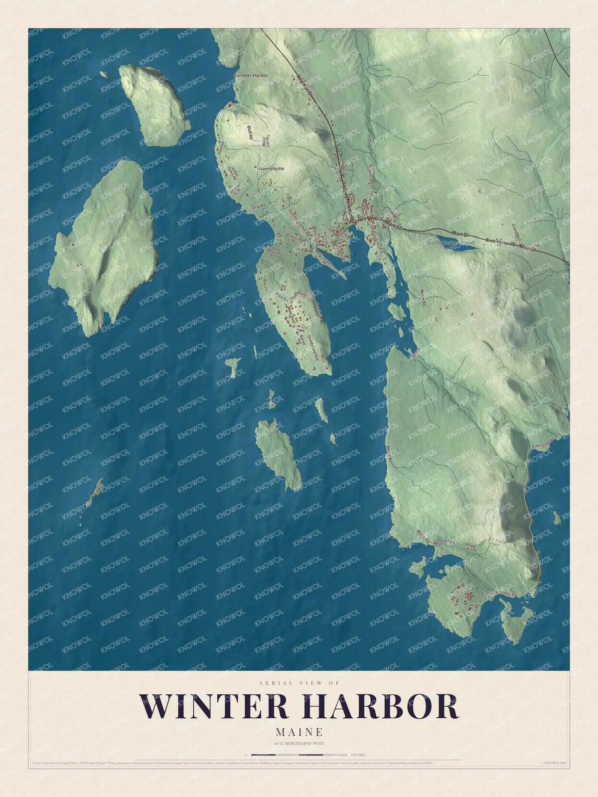 Protected watermarked complete map of Winter Harbor, Maine