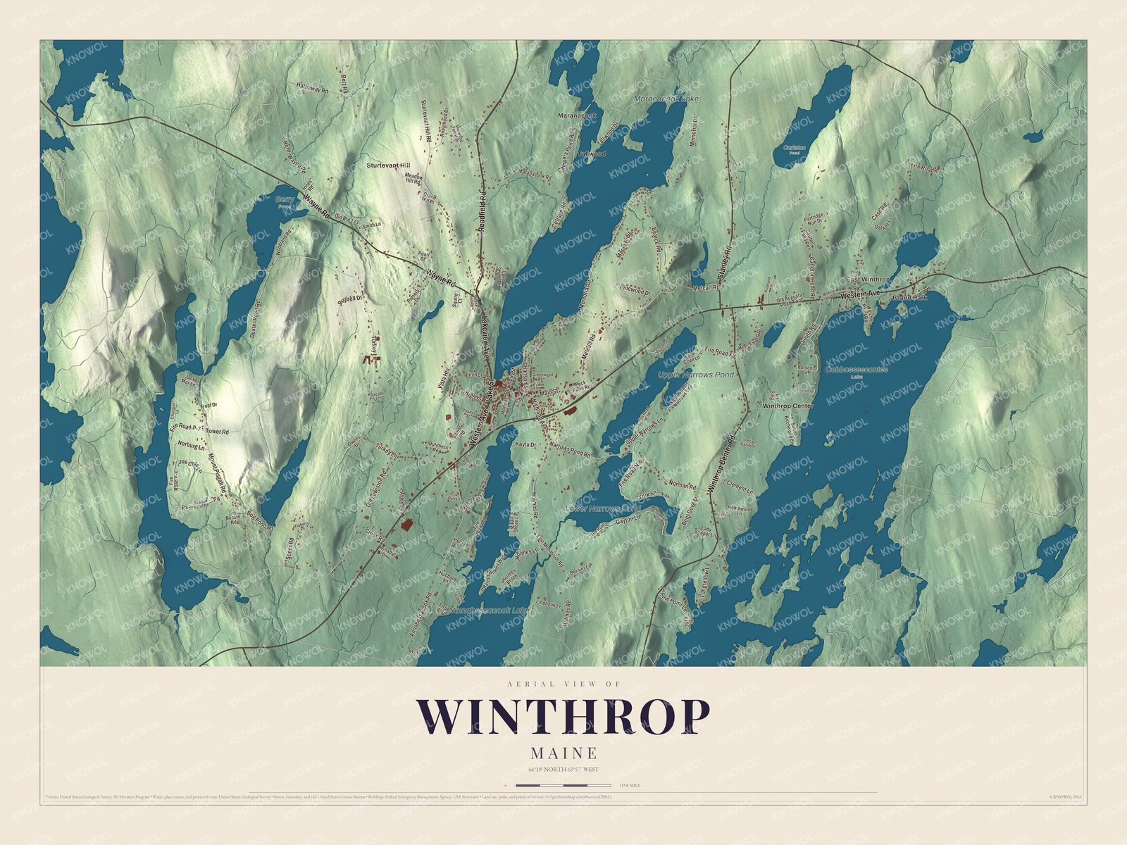 Protected watermarked complete map of Winthrop, Maine