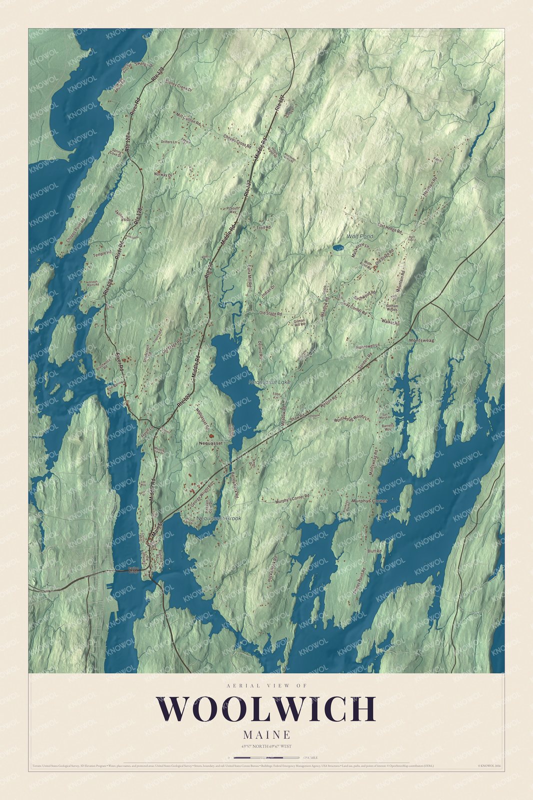 Protected watermarked complete map of Woolwich, Maine