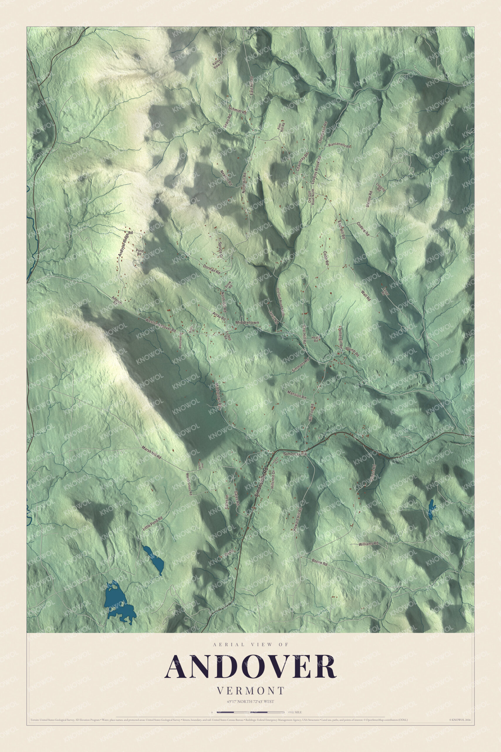 Protected watermarked complete map of Andover, Vermont