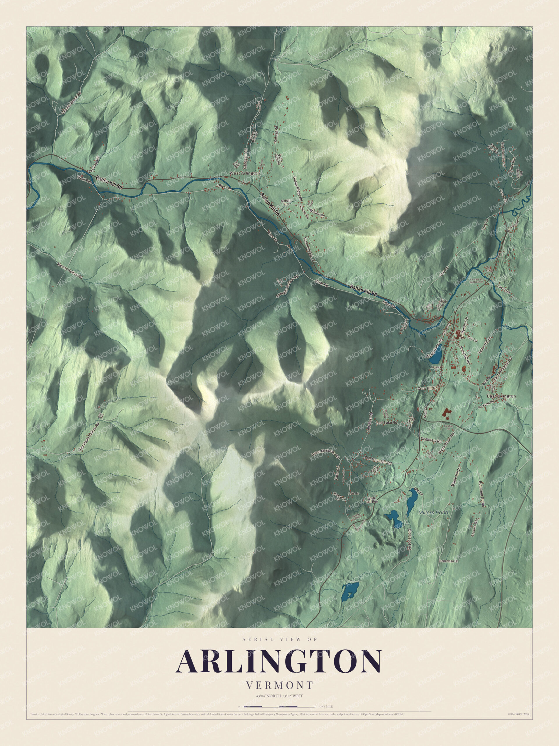 Protected watermarked complete map of Arlington, Vermont