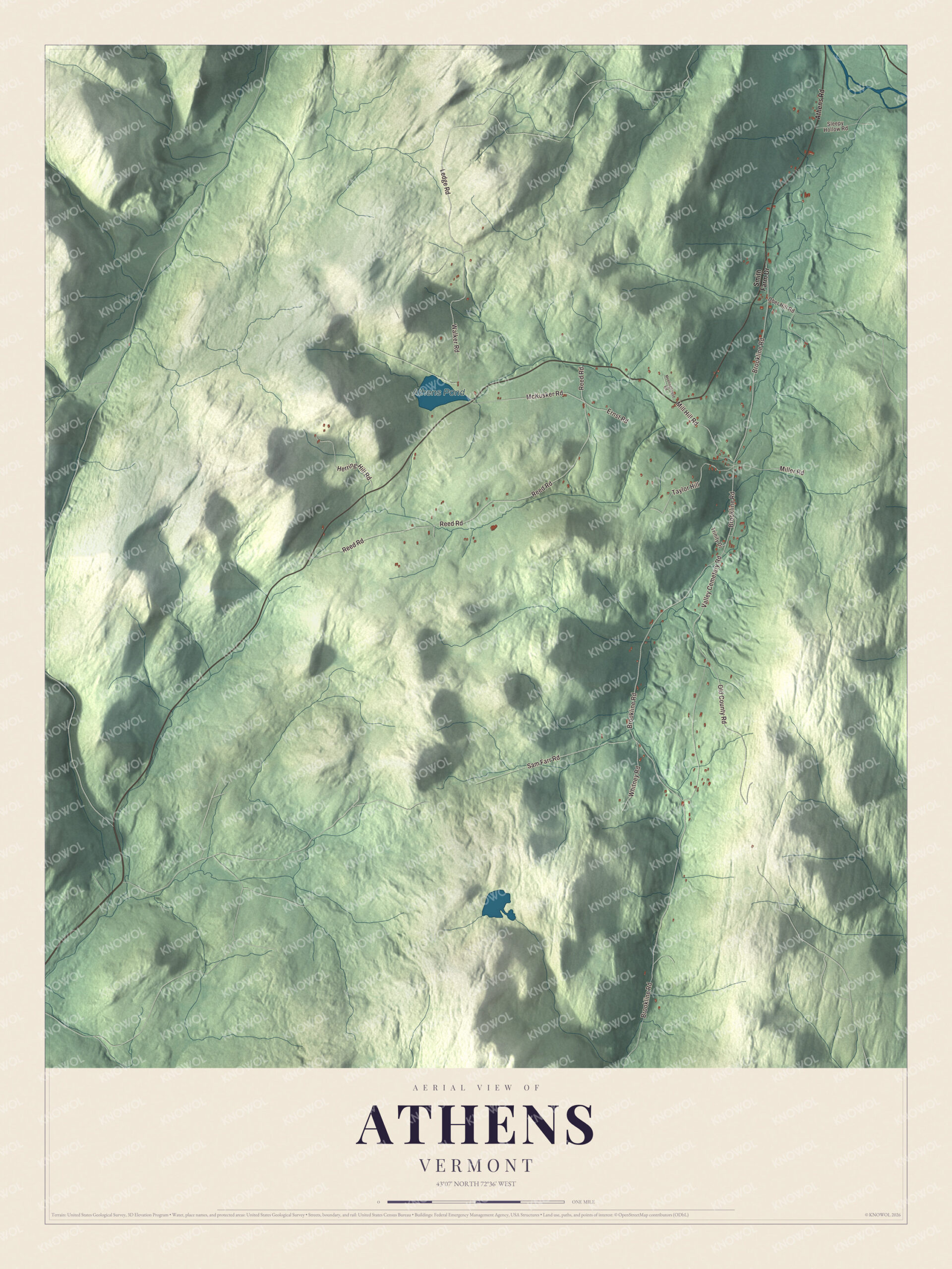 Protected watermarked complete map of Athens, Vermont