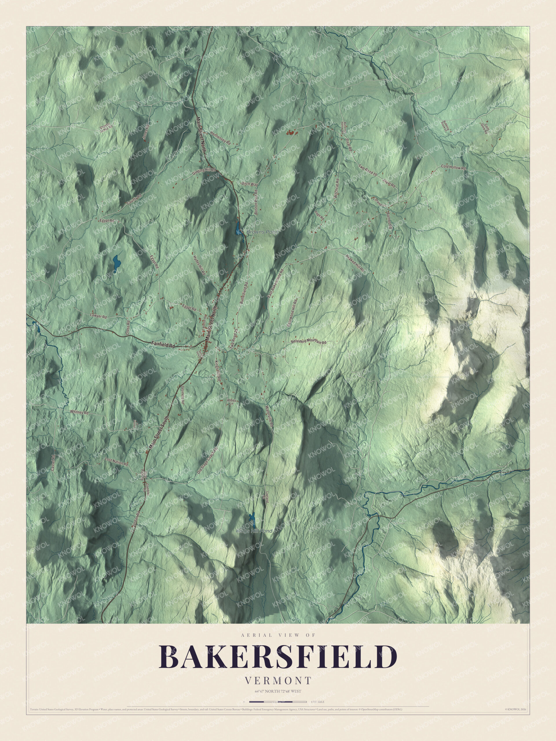 Protected watermarked complete map of Bakersfield, Vermont