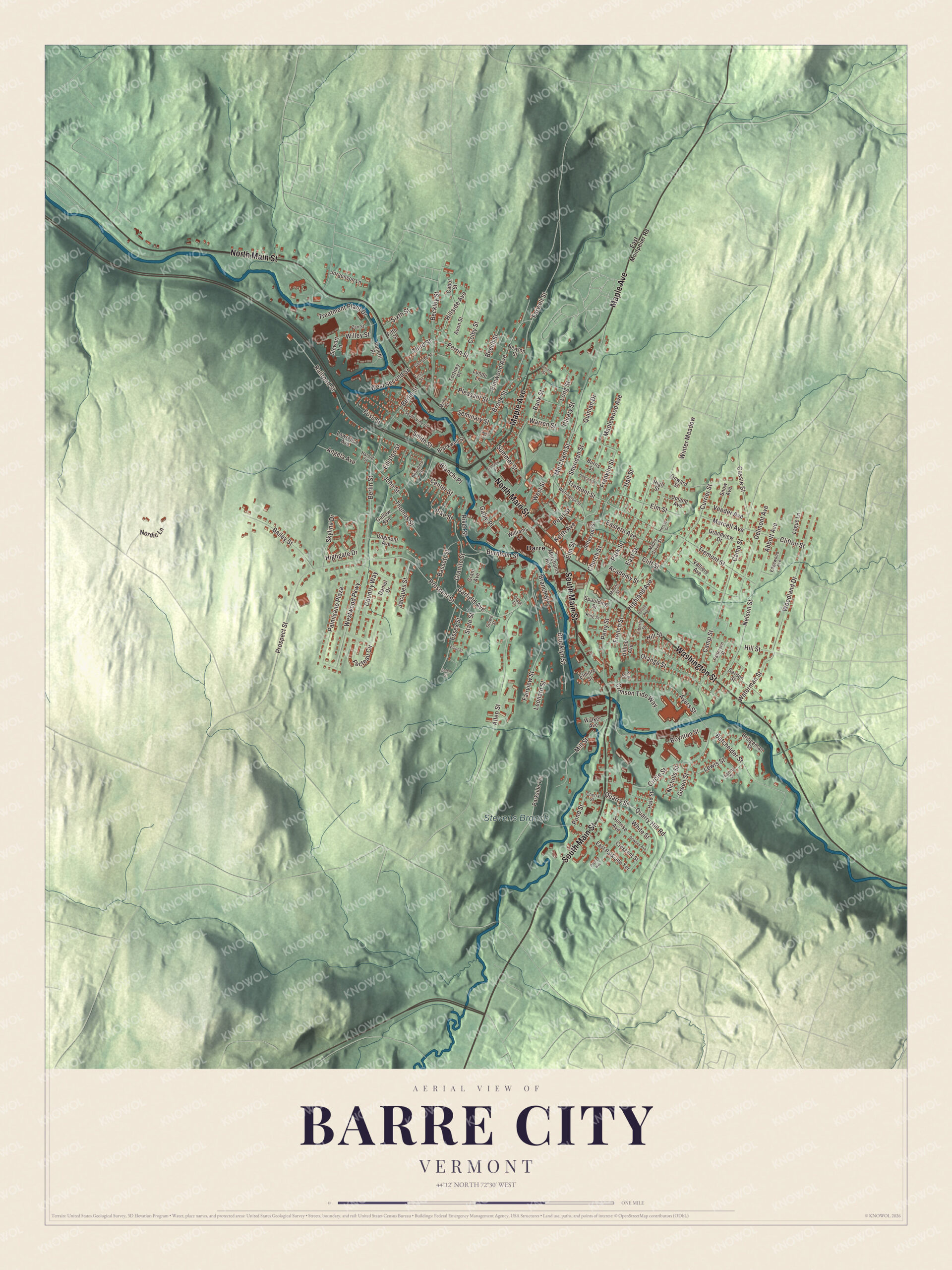 Protected watermarked complete map of Barre City, Vermont