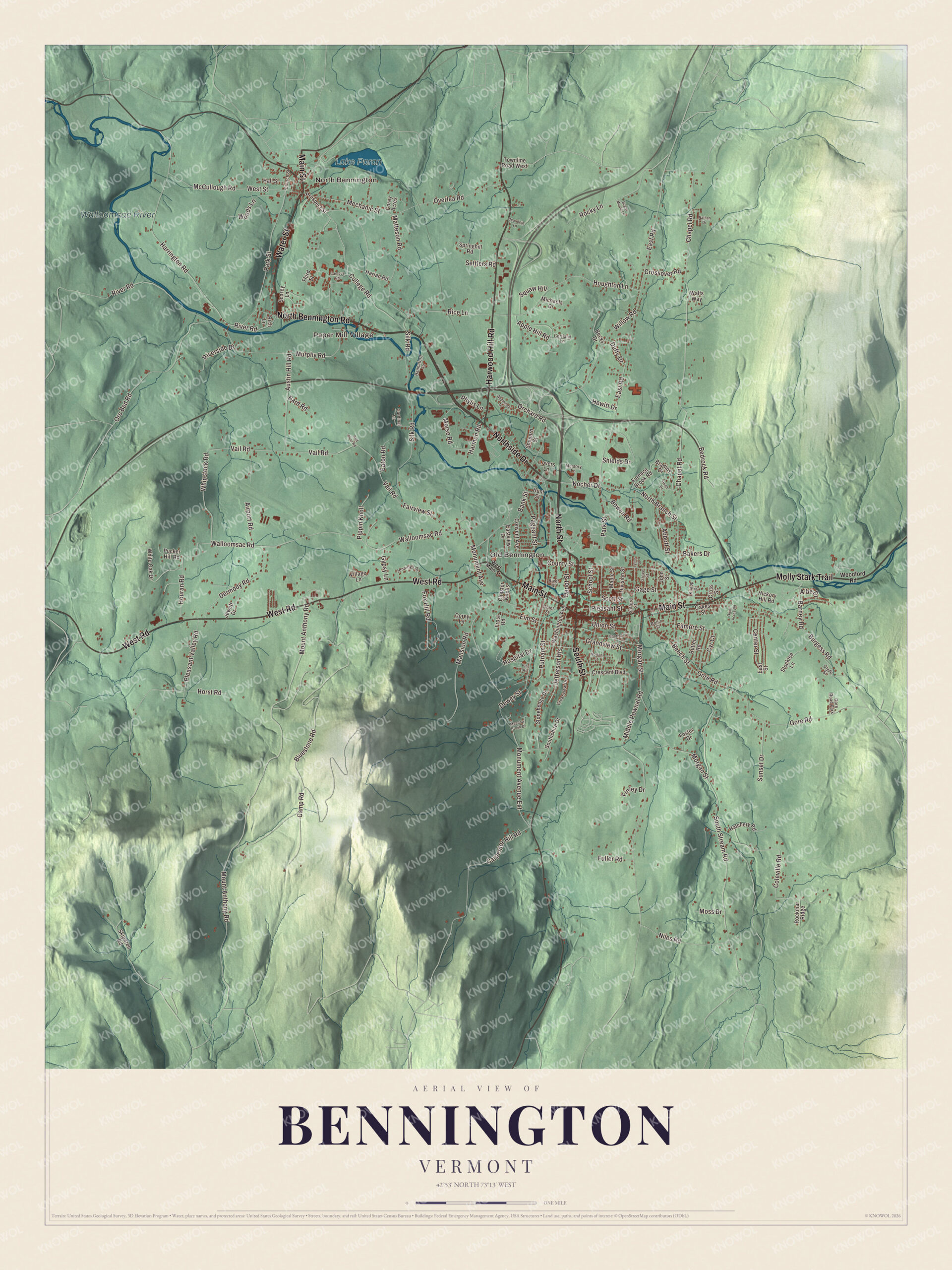 Protected watermarked complete map of Bennington, Vermont