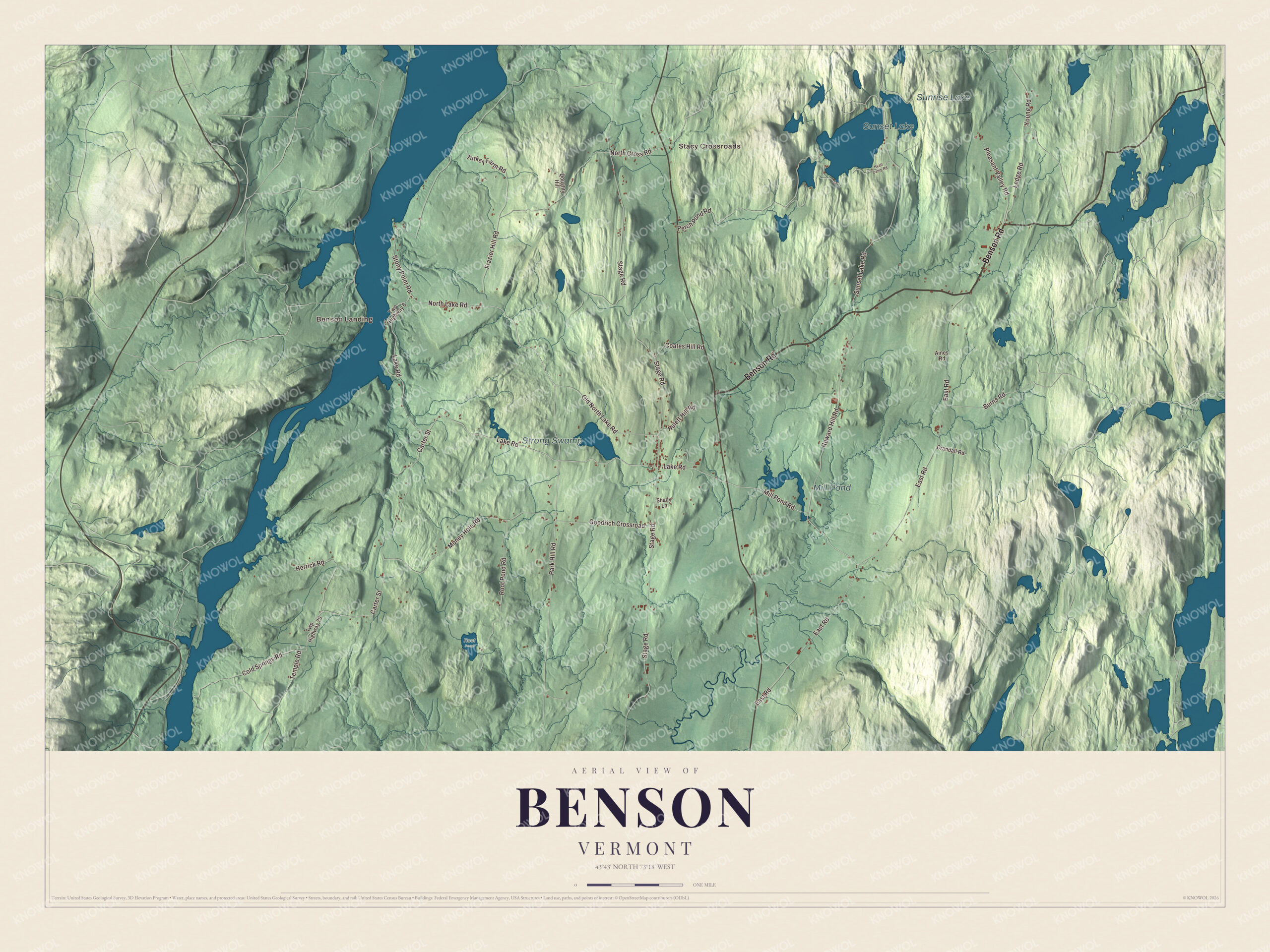 Protected watermarked complete map of Benson, Vermont