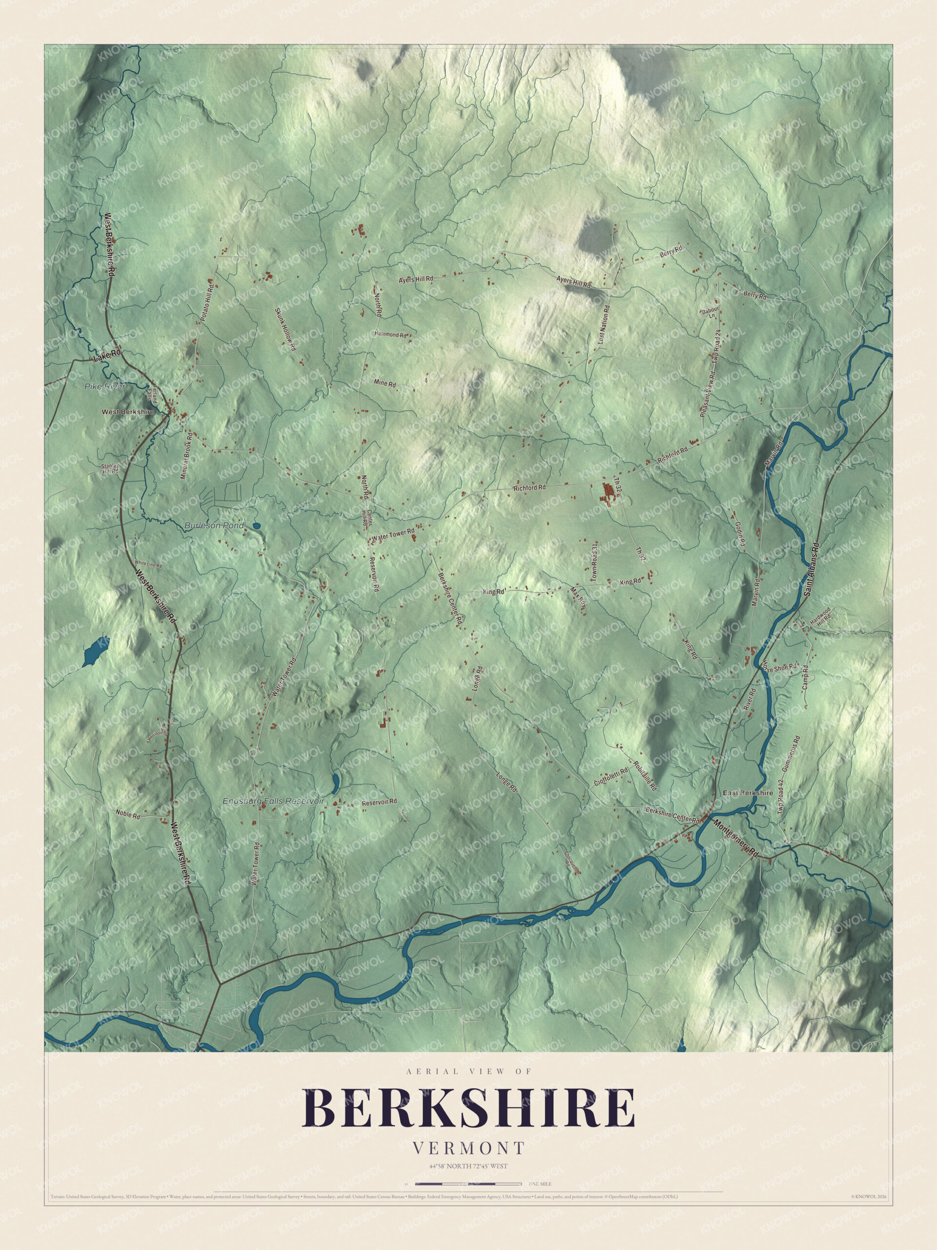 Protected watermarked complete map of Berkshire, Vermont