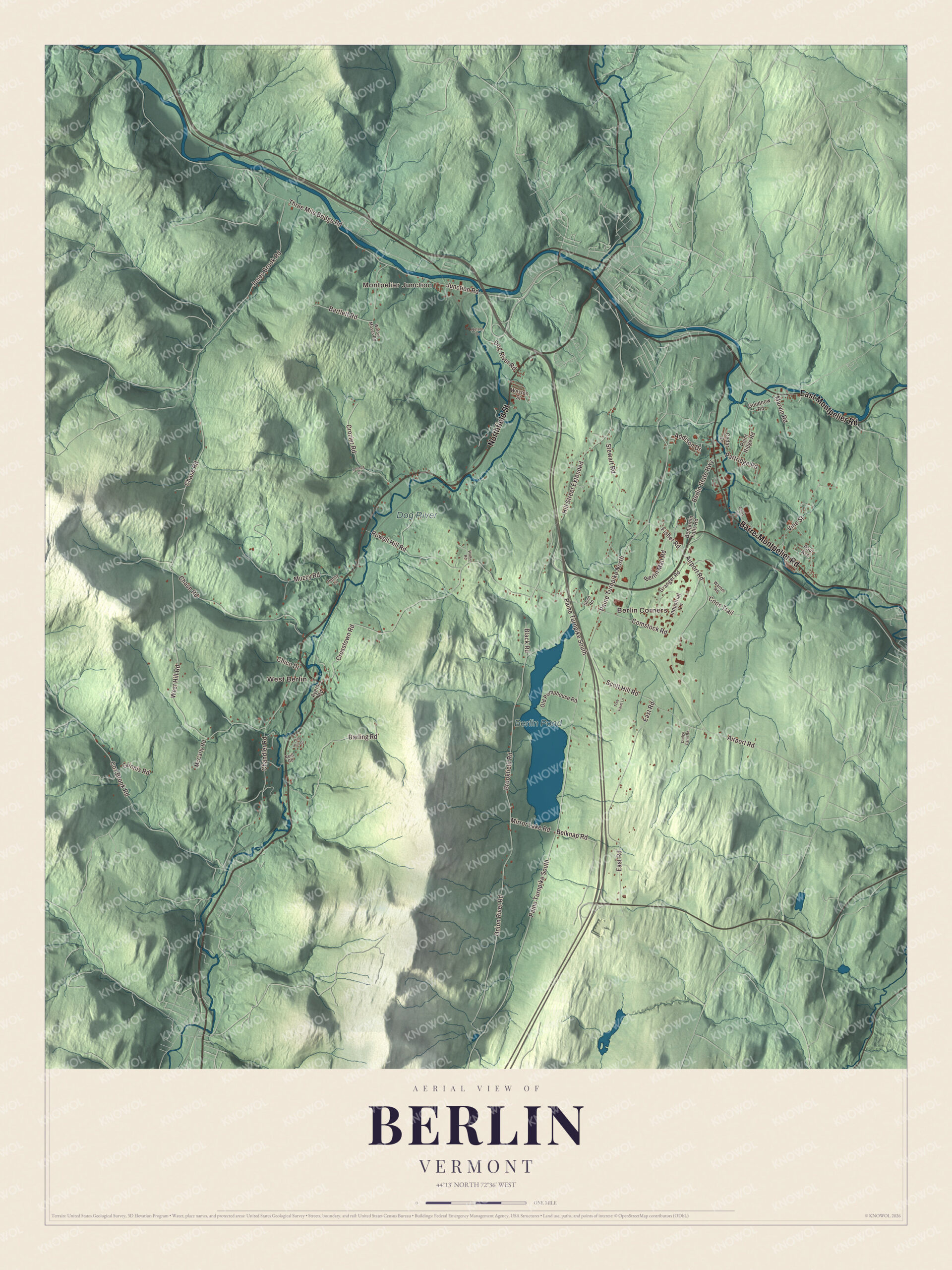 Protected watermarked complete map of Berlin, Vermont