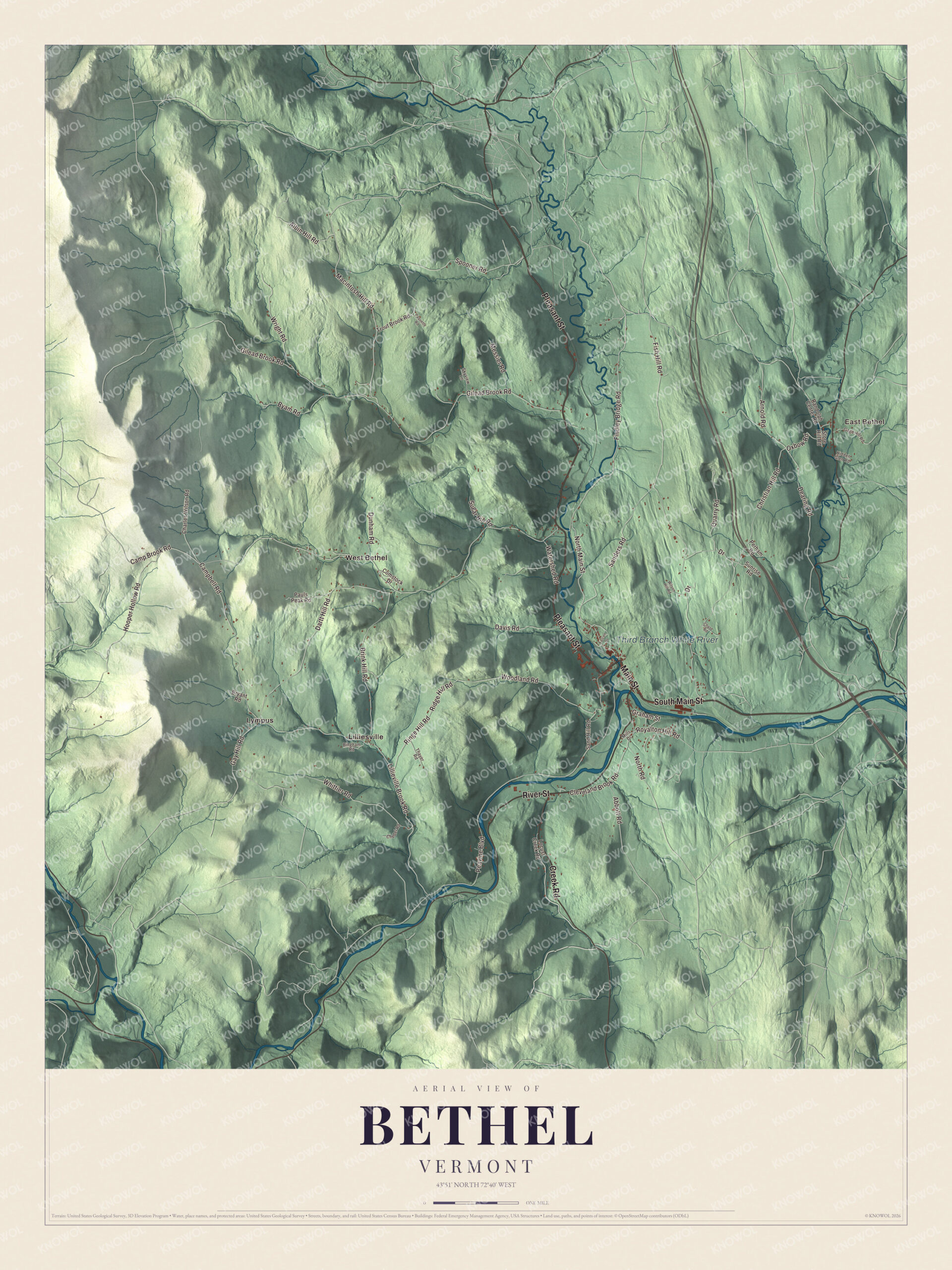 Protected watermarked complete map of Bethel, Vermont