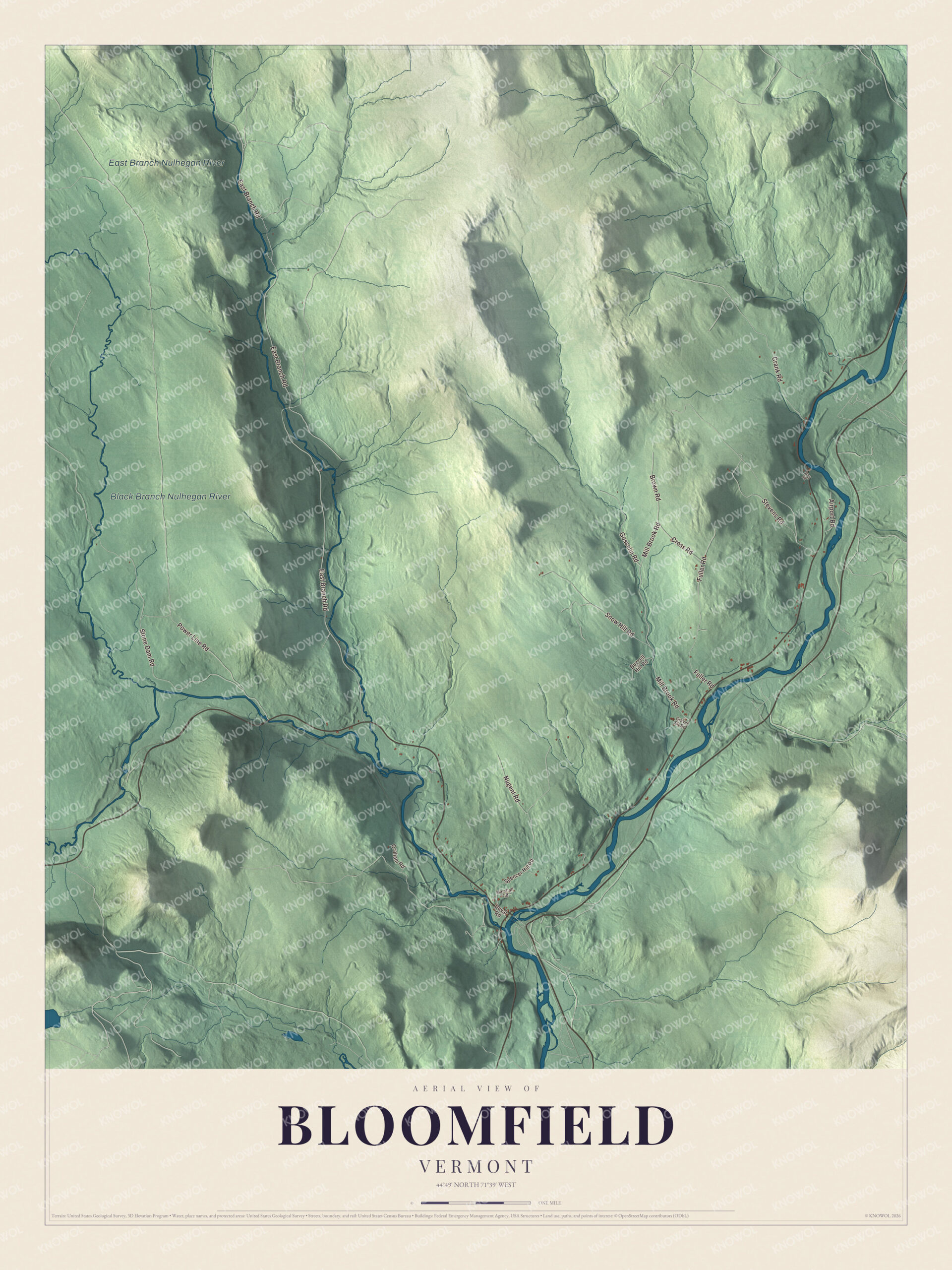 Protected watermarked complete map of Bloomfield, Vermont
