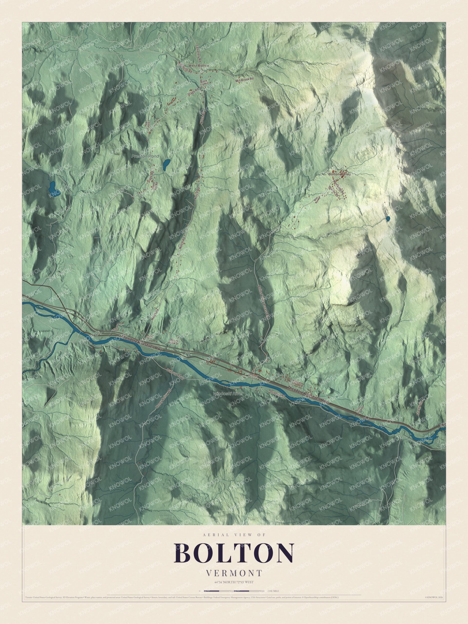 Protected watermarked complete map of Bolton, Vermont