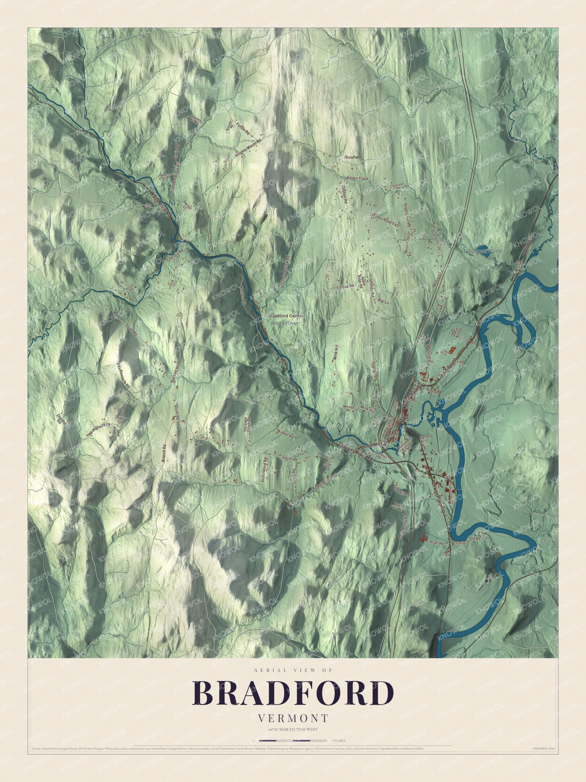 Protected watermarked complete map of Bradford, Vermont