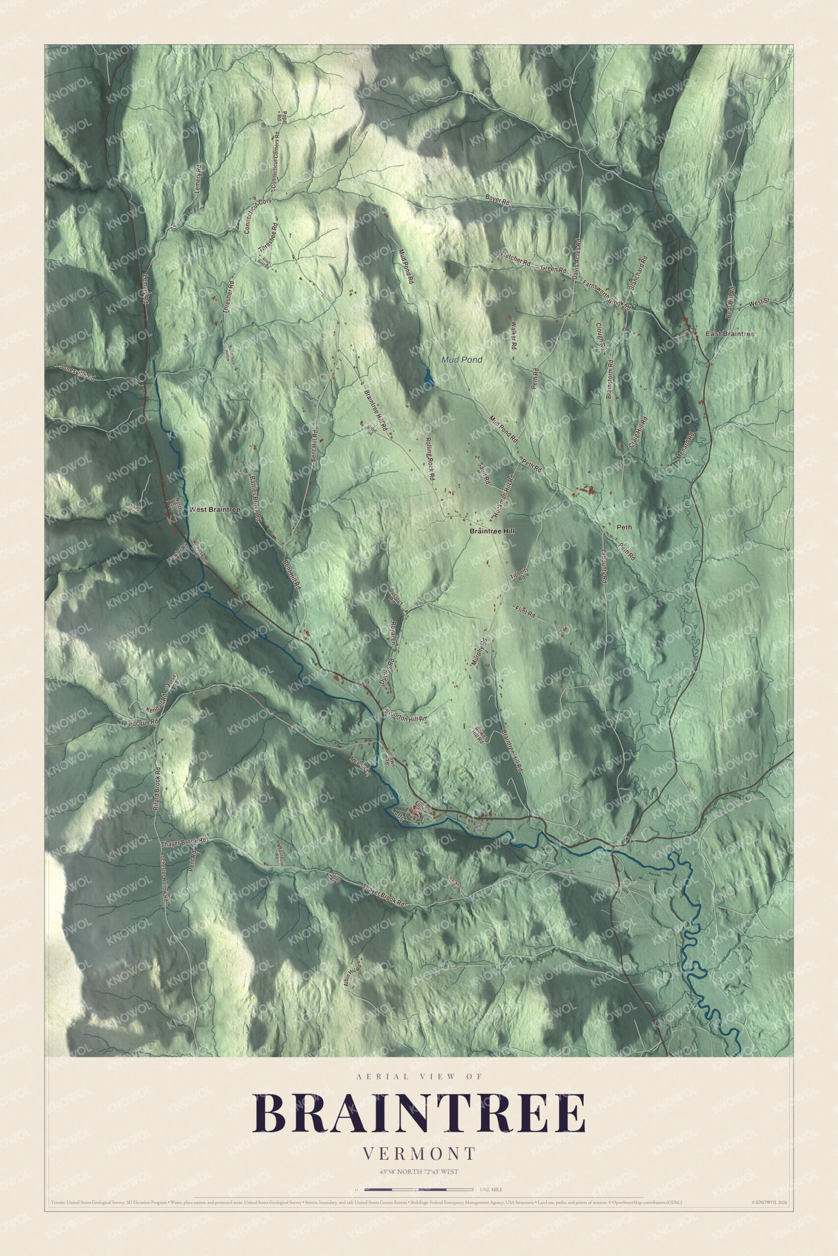 Protected watermarked complete map of Braintree, Vermont