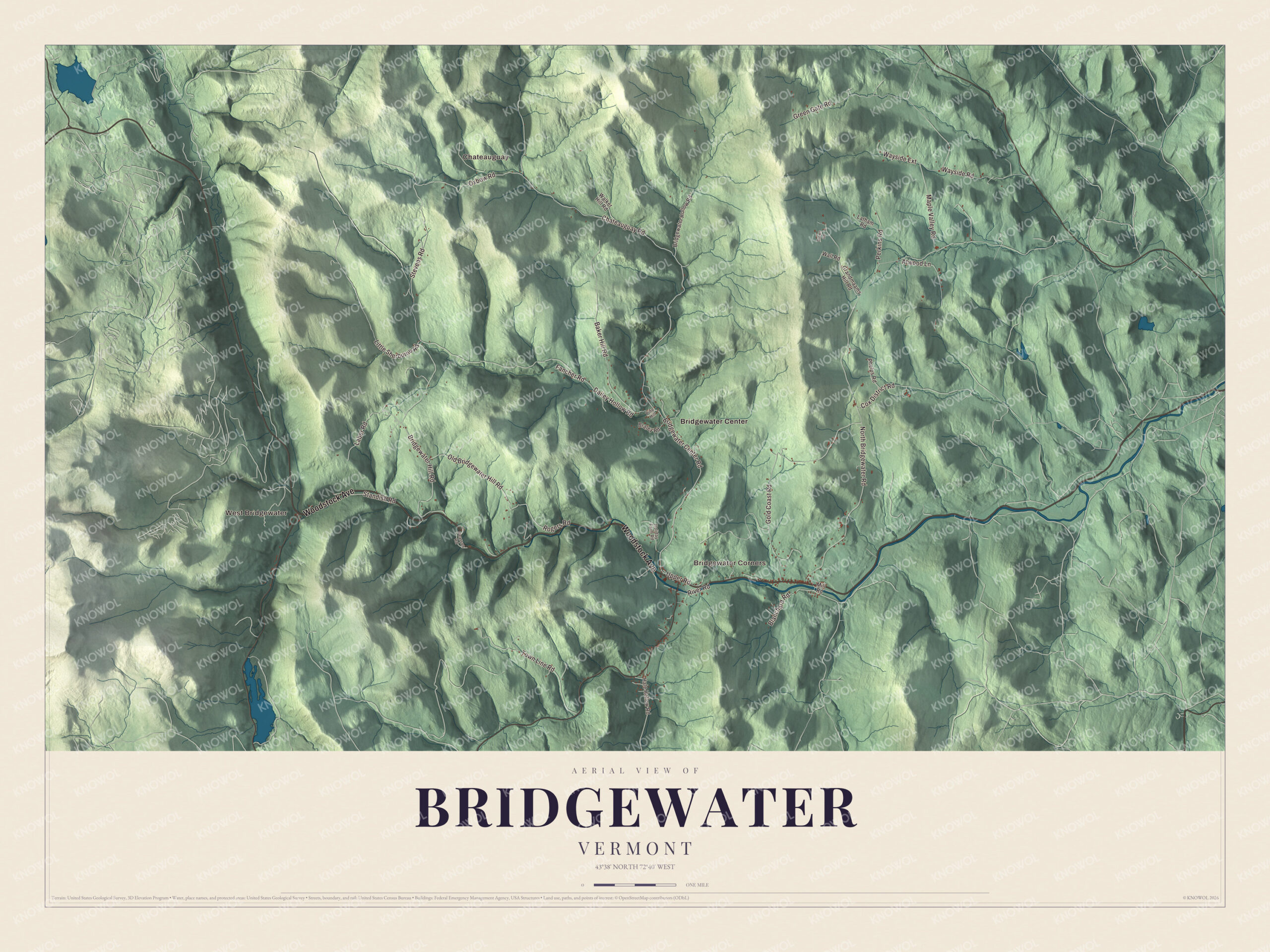Protected watermarked complete map of Bridgewater, Vermont