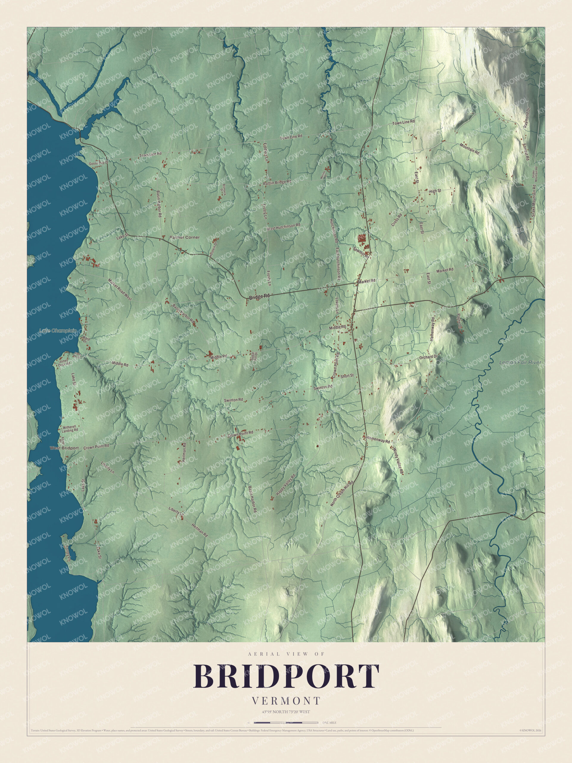 Protected watermarked complete map of Bridport, Vermont