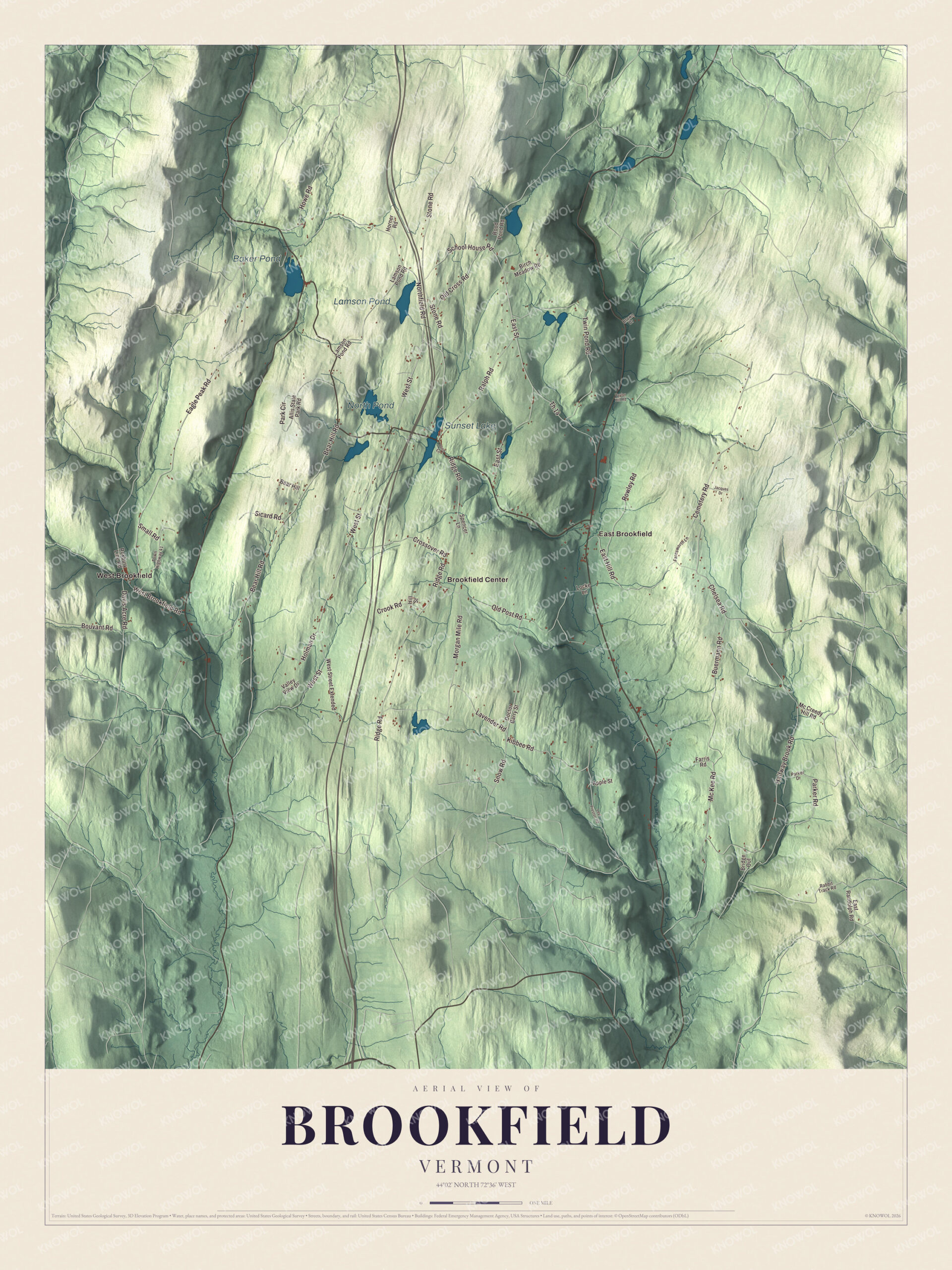 Protected watermarked complete map of Brookfield, Vermont