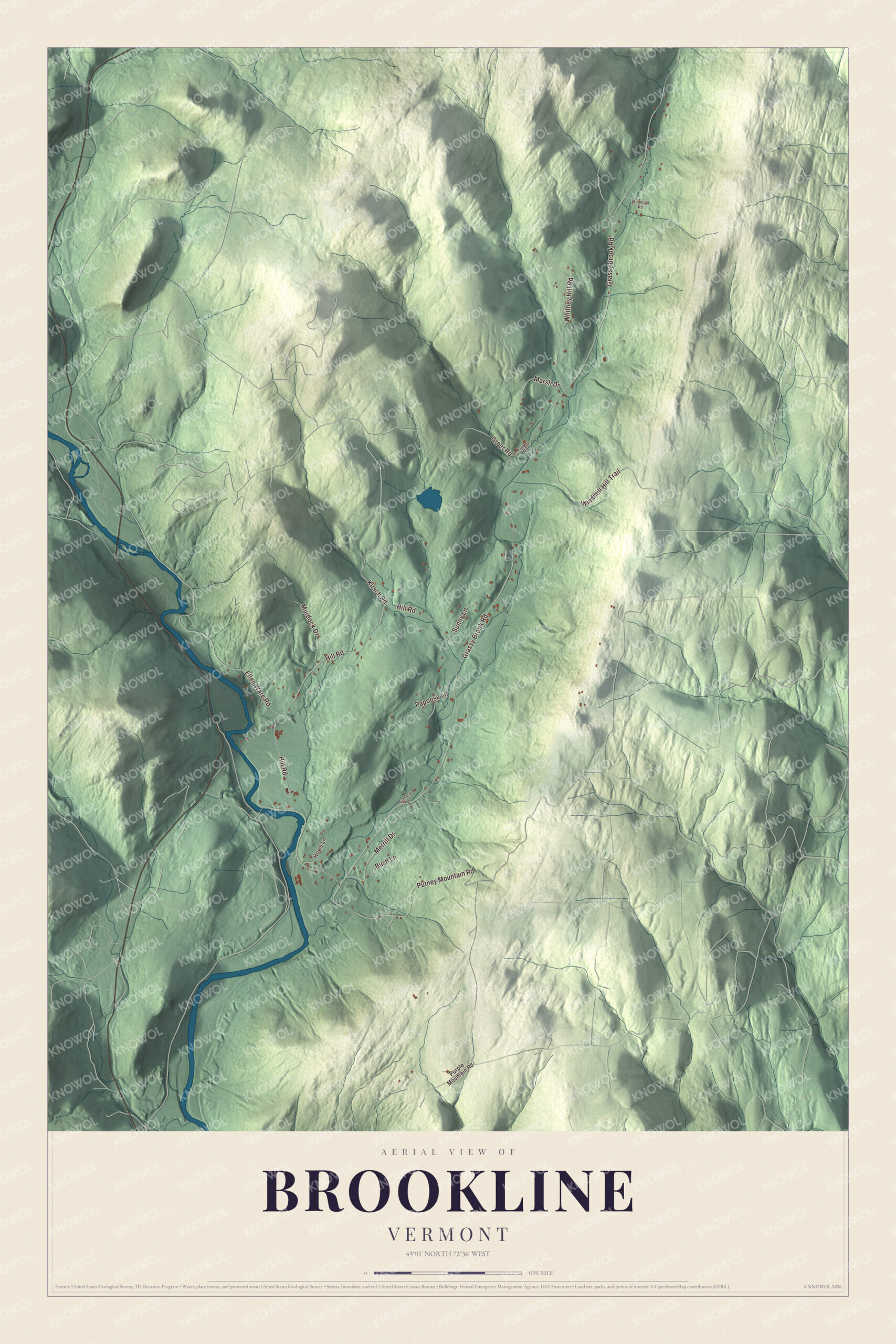 Protected watermarked complete map of Brookline, Vermont