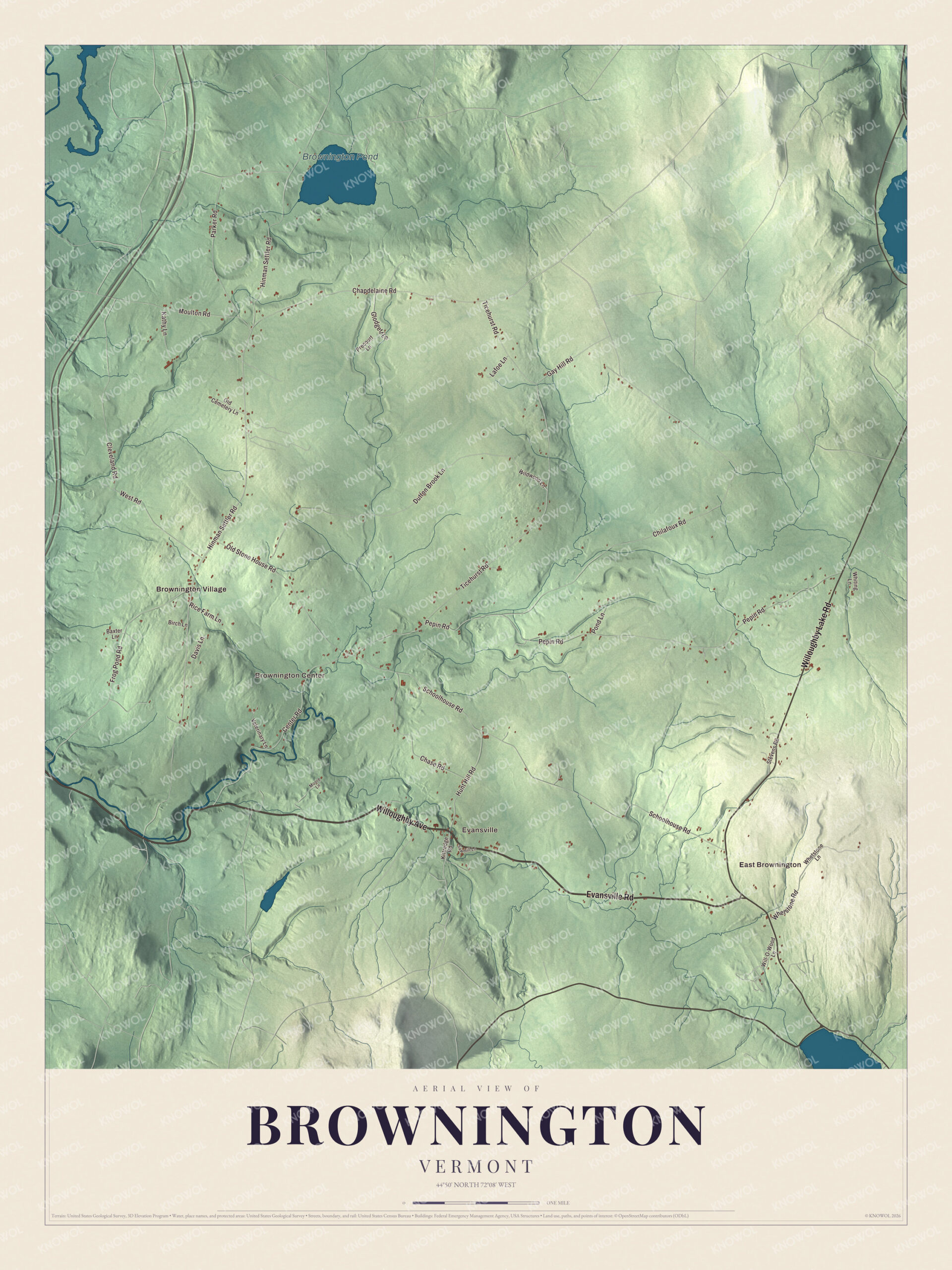 Protected watermarked complete map of Brownington, Vermont