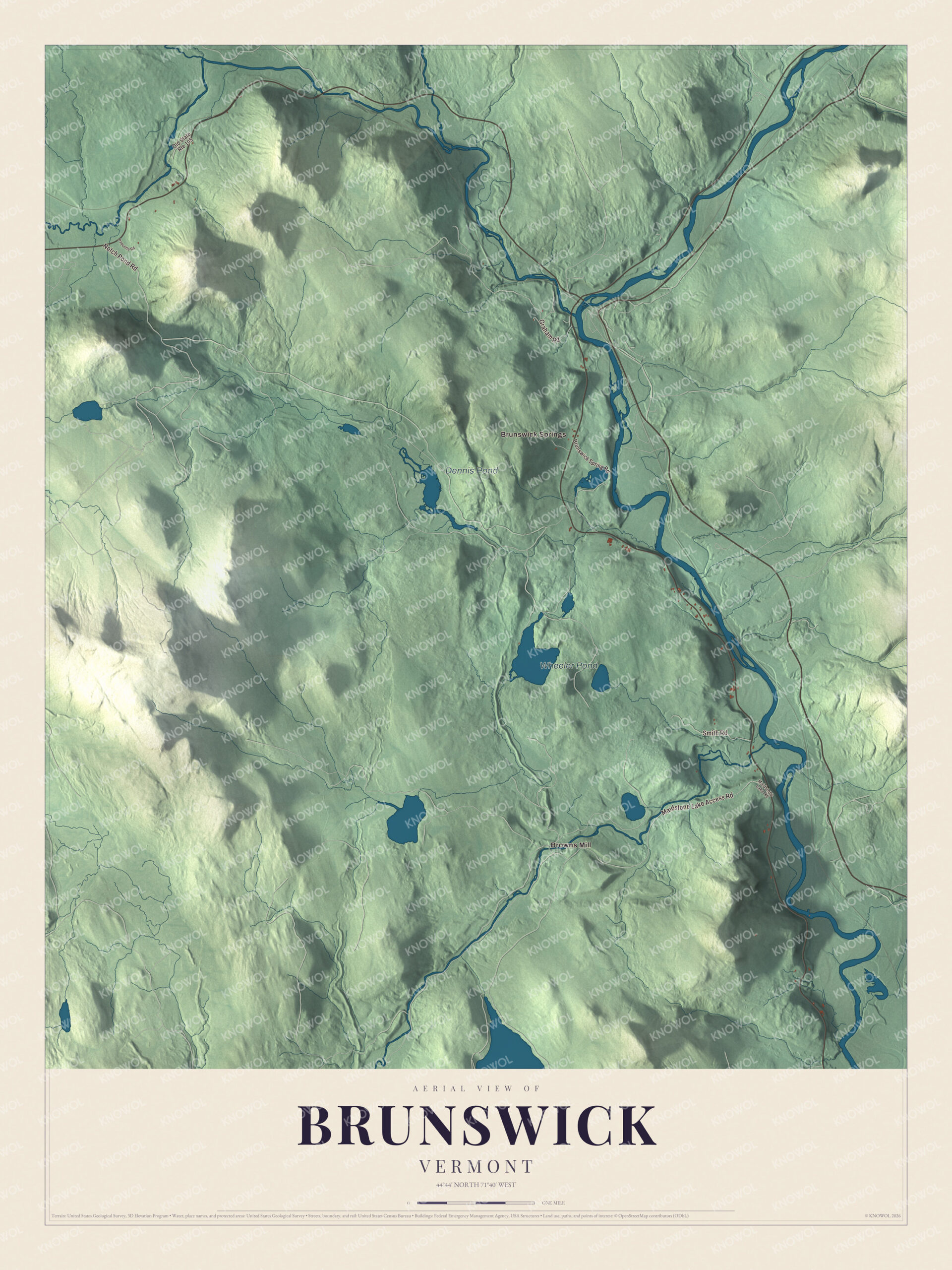 Protected watermarked complete map of Brunswick, Vermont