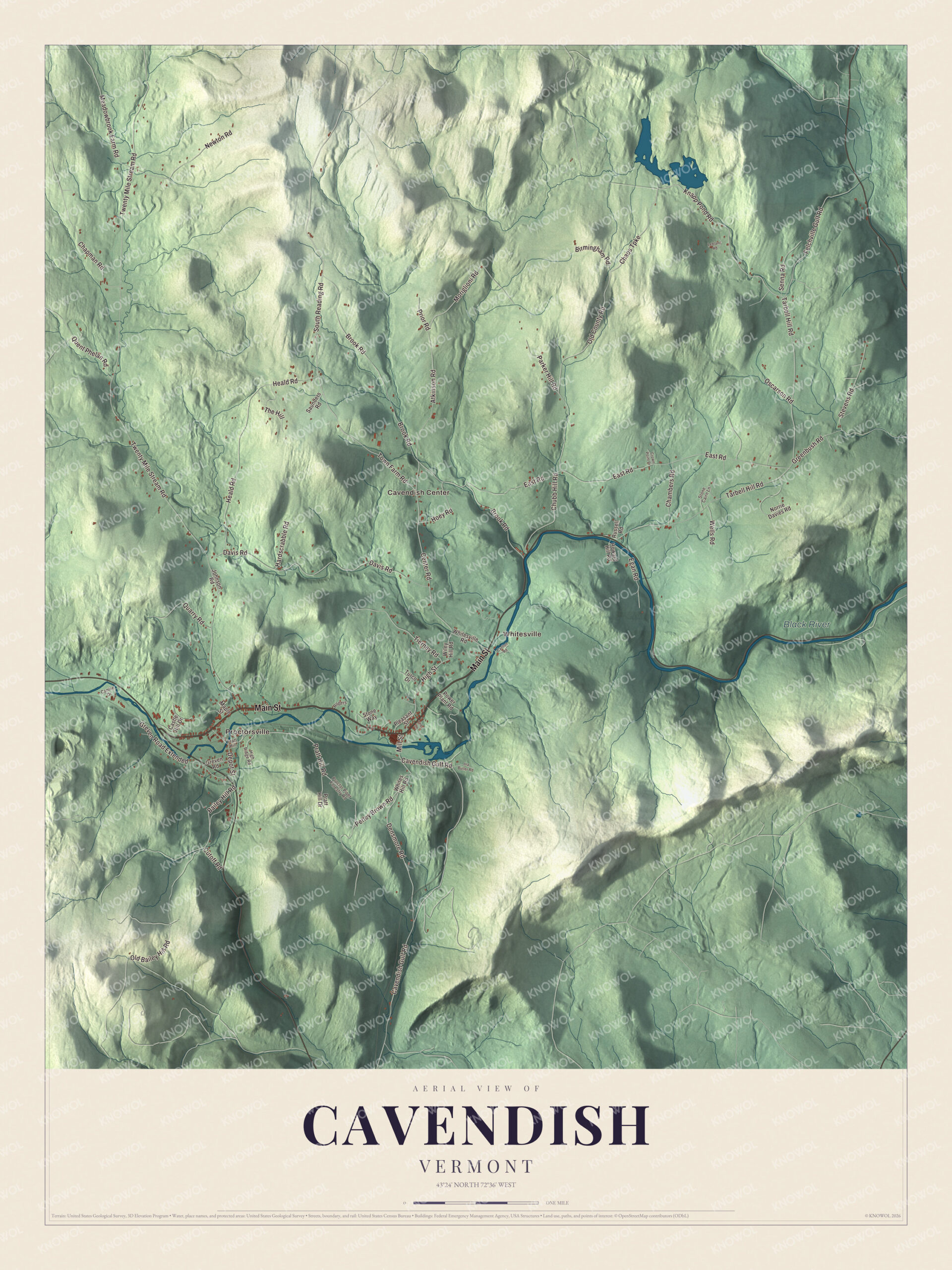 Protected watermarked complete map of Cavendish, Vermont