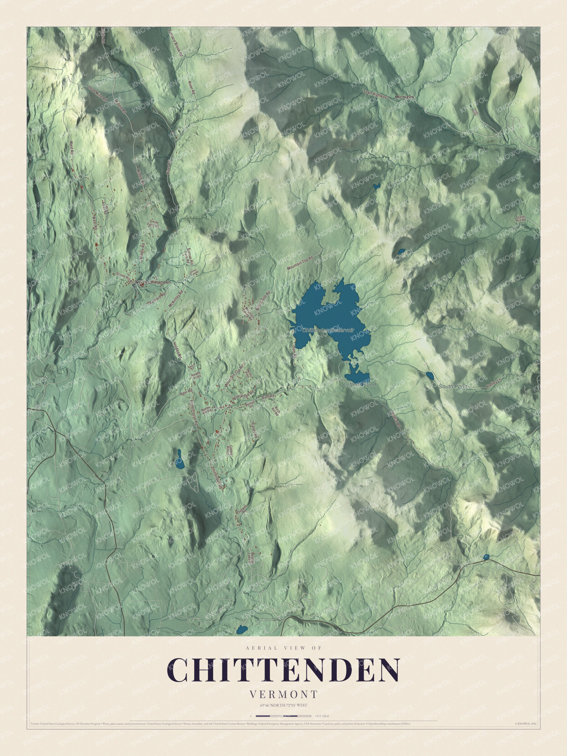 Protected watermarked complete map of Chittenden, Vermont