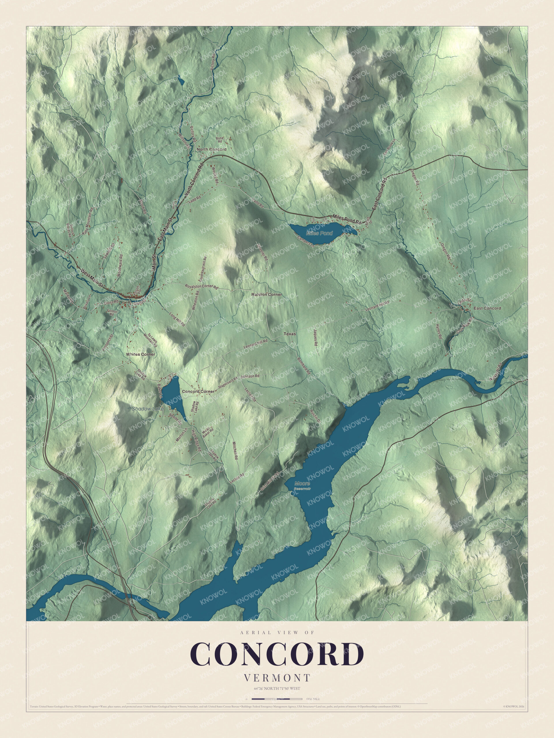 Protected watermarked complete map of Concord, Vermont