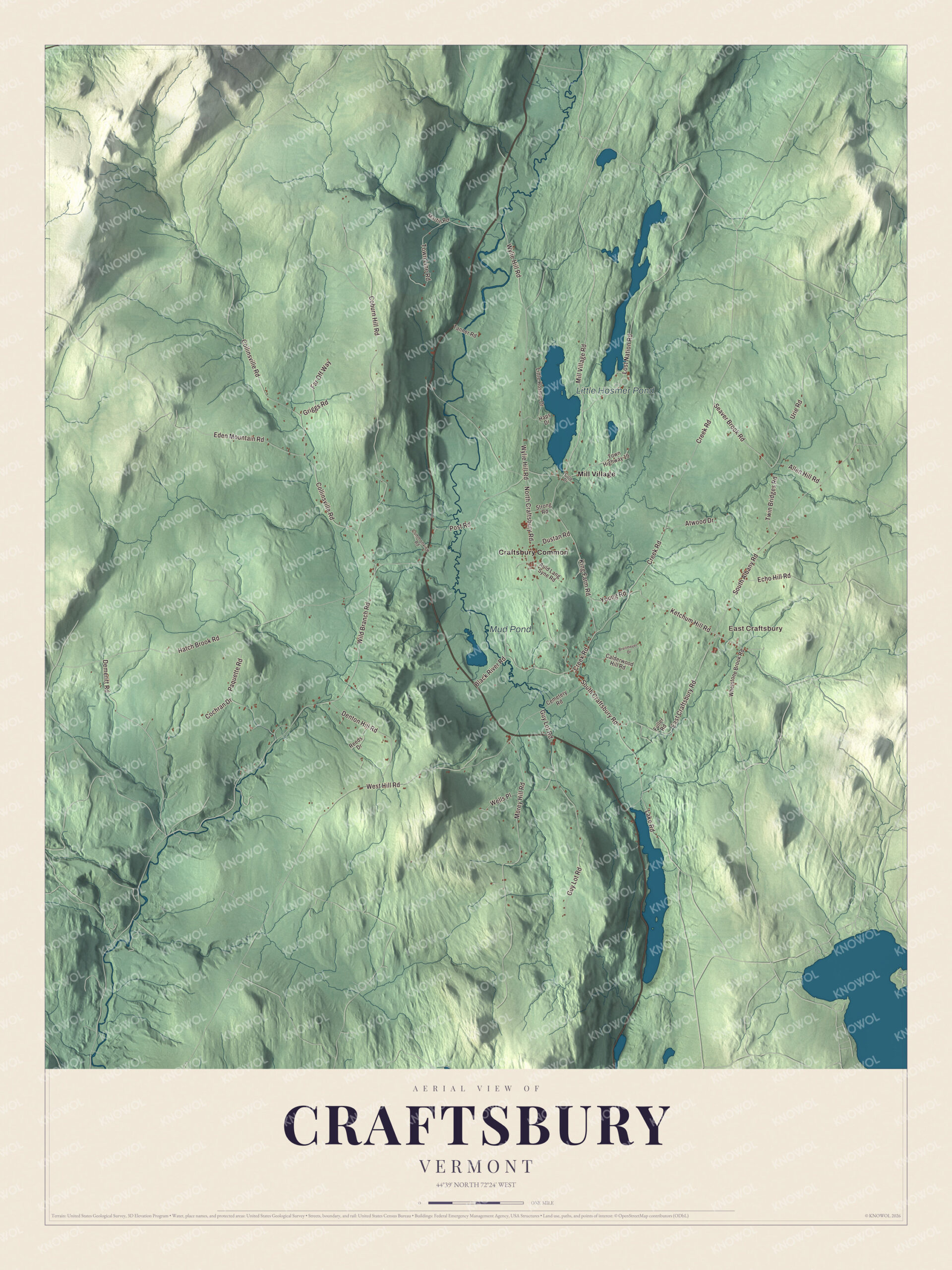 Protected watermarked complete map of Craftsbury, Vermont