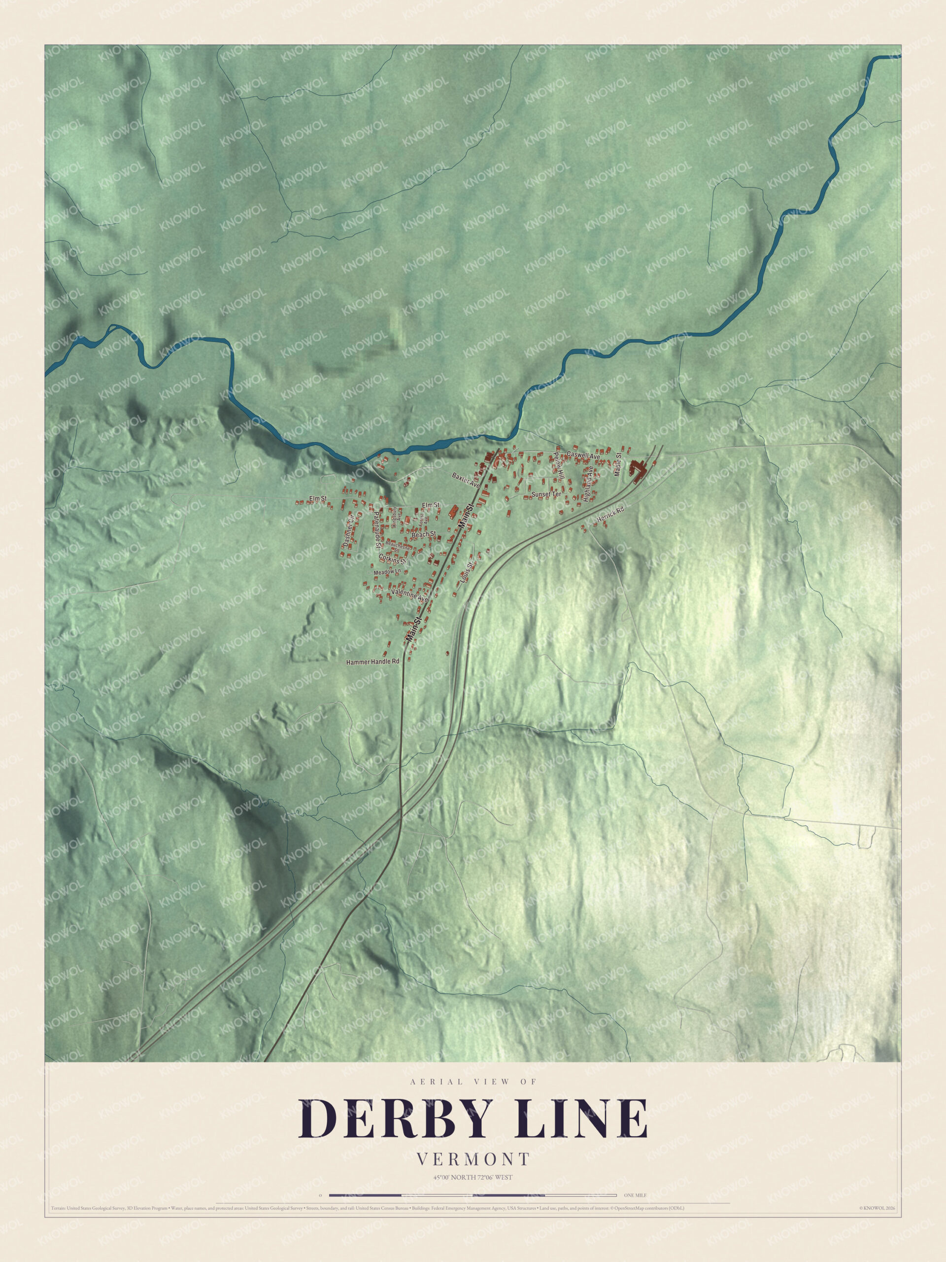 Protected watermarked complete map of Derby Line, Vermont