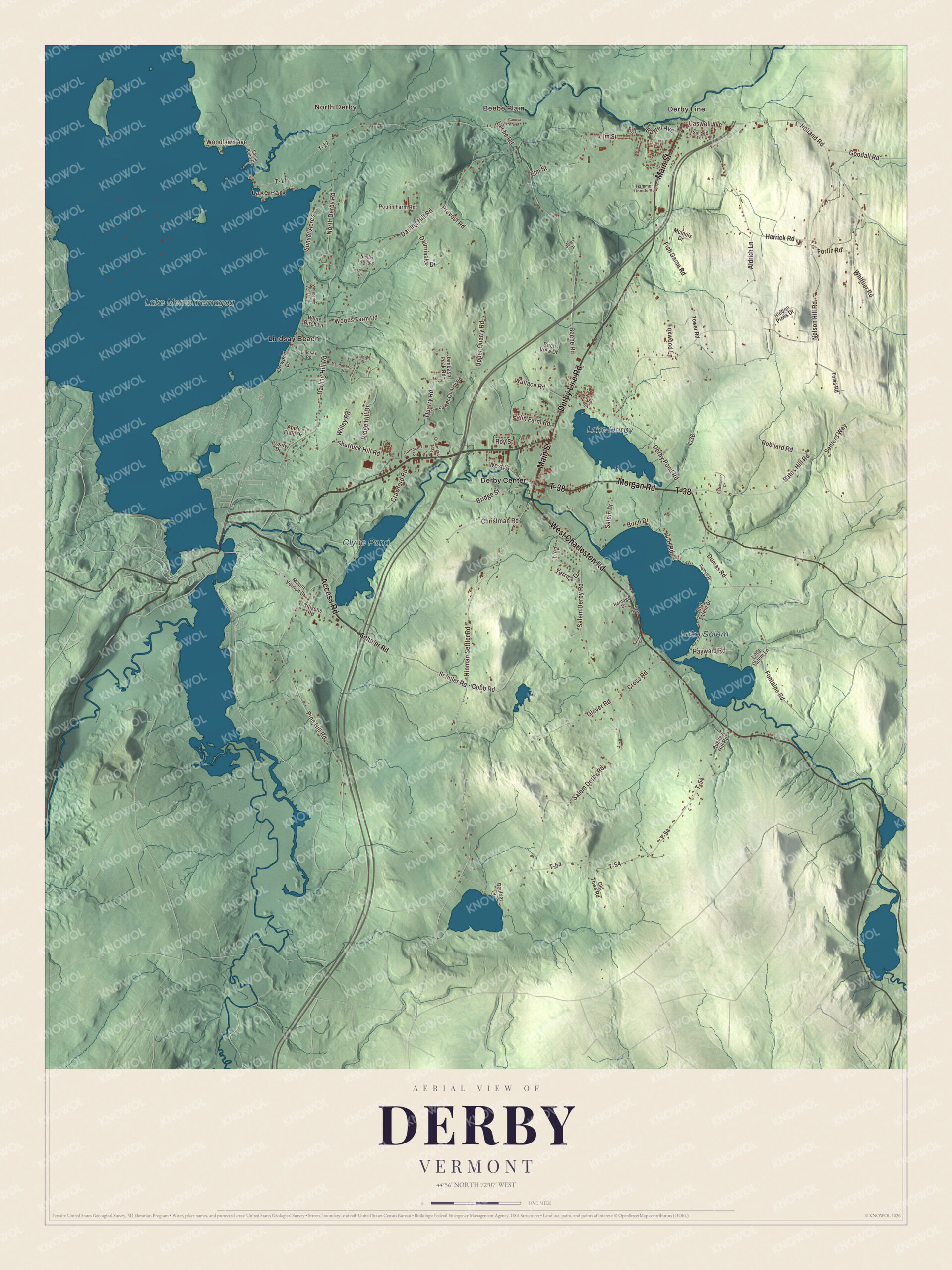 Protected watermarked complete map of Derby, Vermont