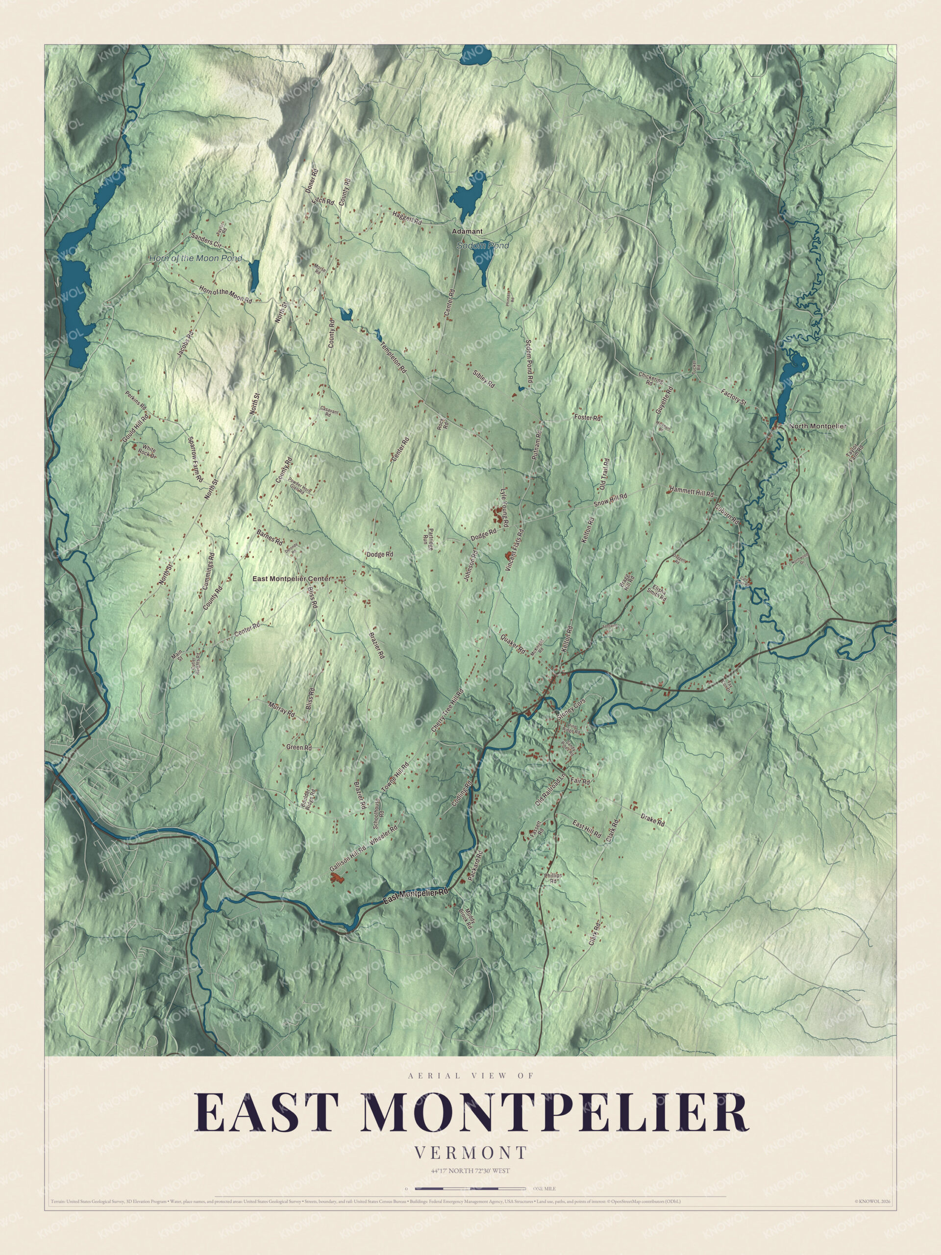 Protected watermarked complete map of East Montpelier, Vermont