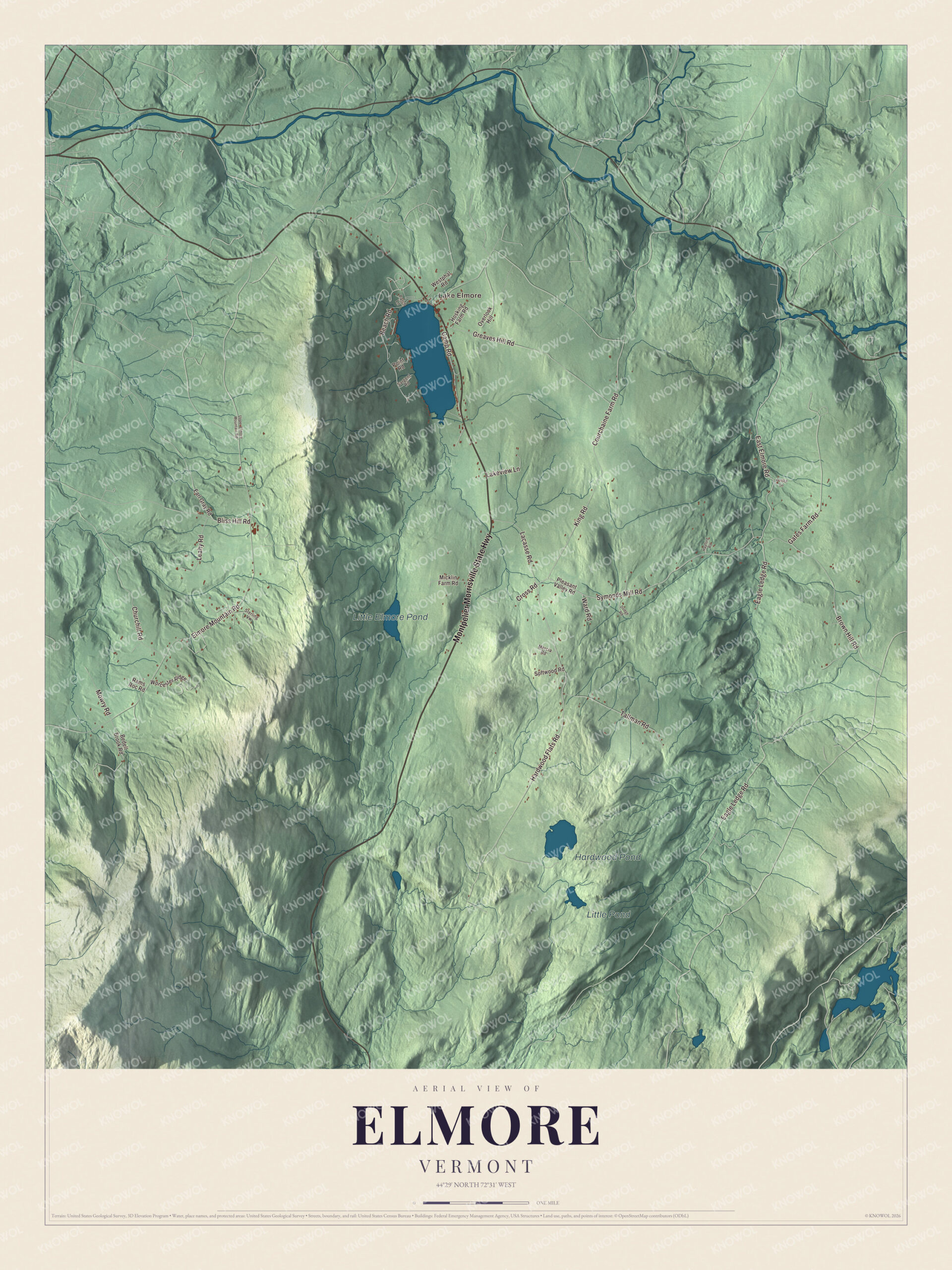 Protected watermarked complete map of Elmore, Vermont