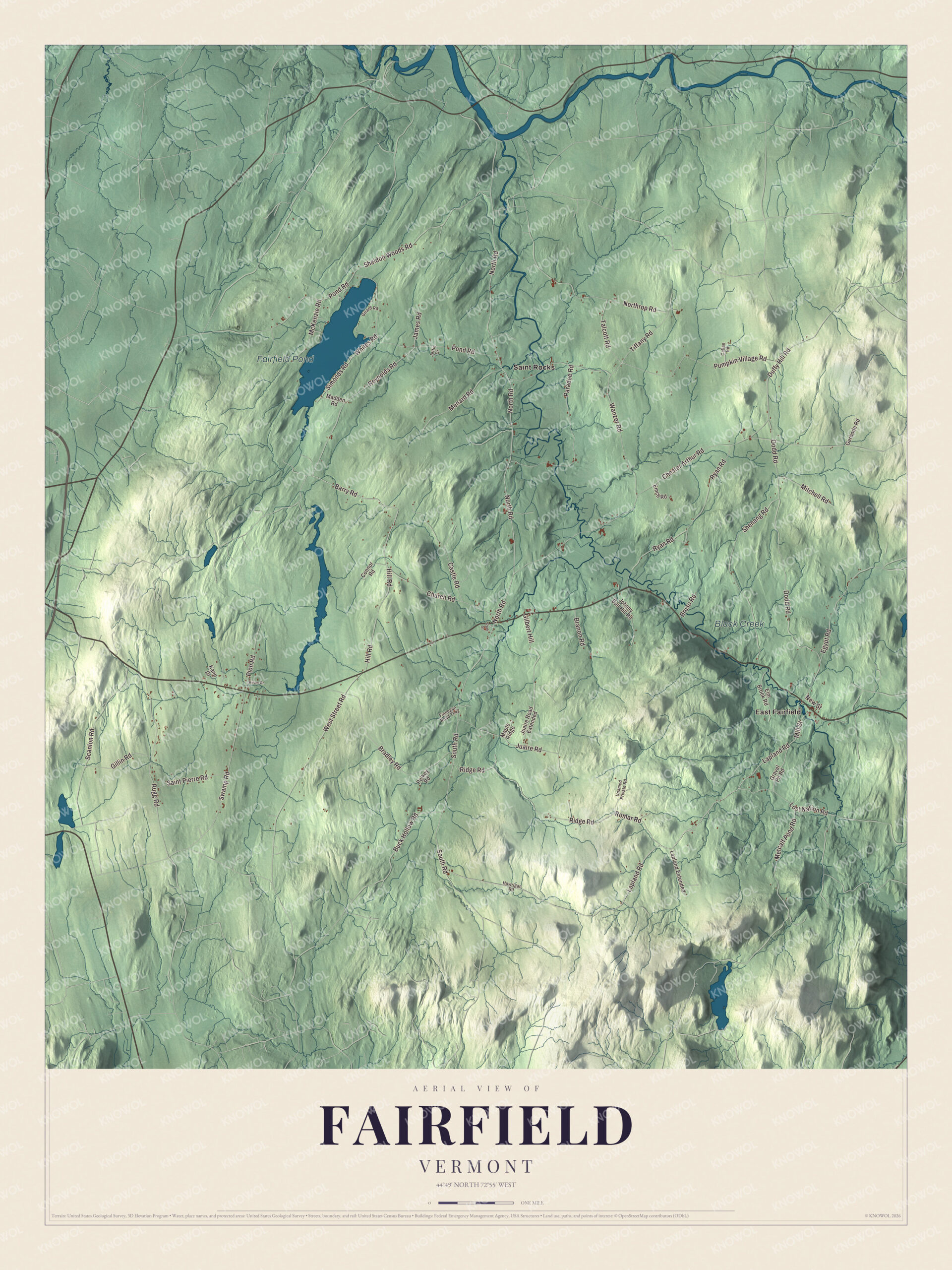 Protected watermarked complete map of Fairfield, Vermont