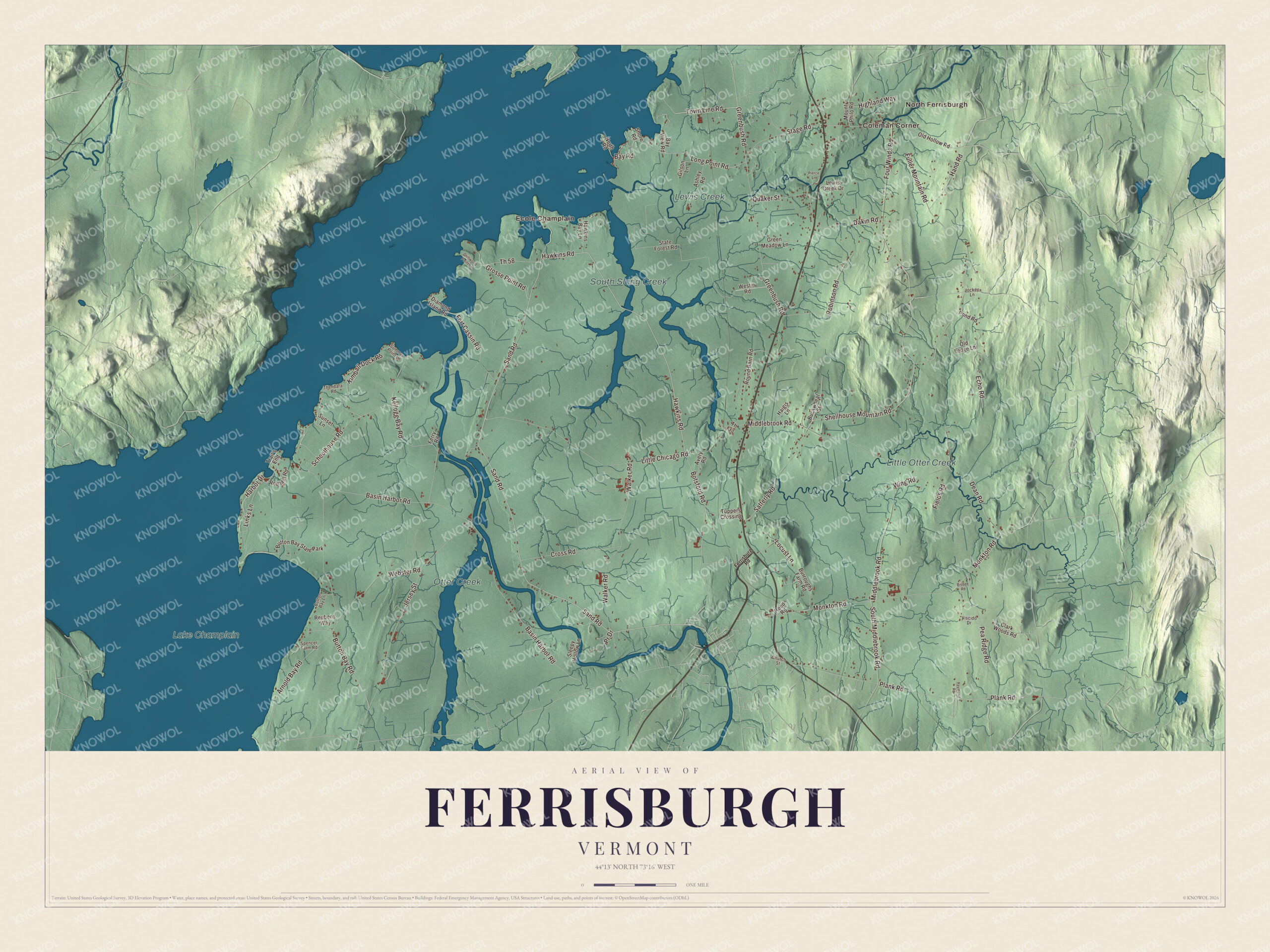 Protected watermarked complete map of Ferrisburgh, Vermont