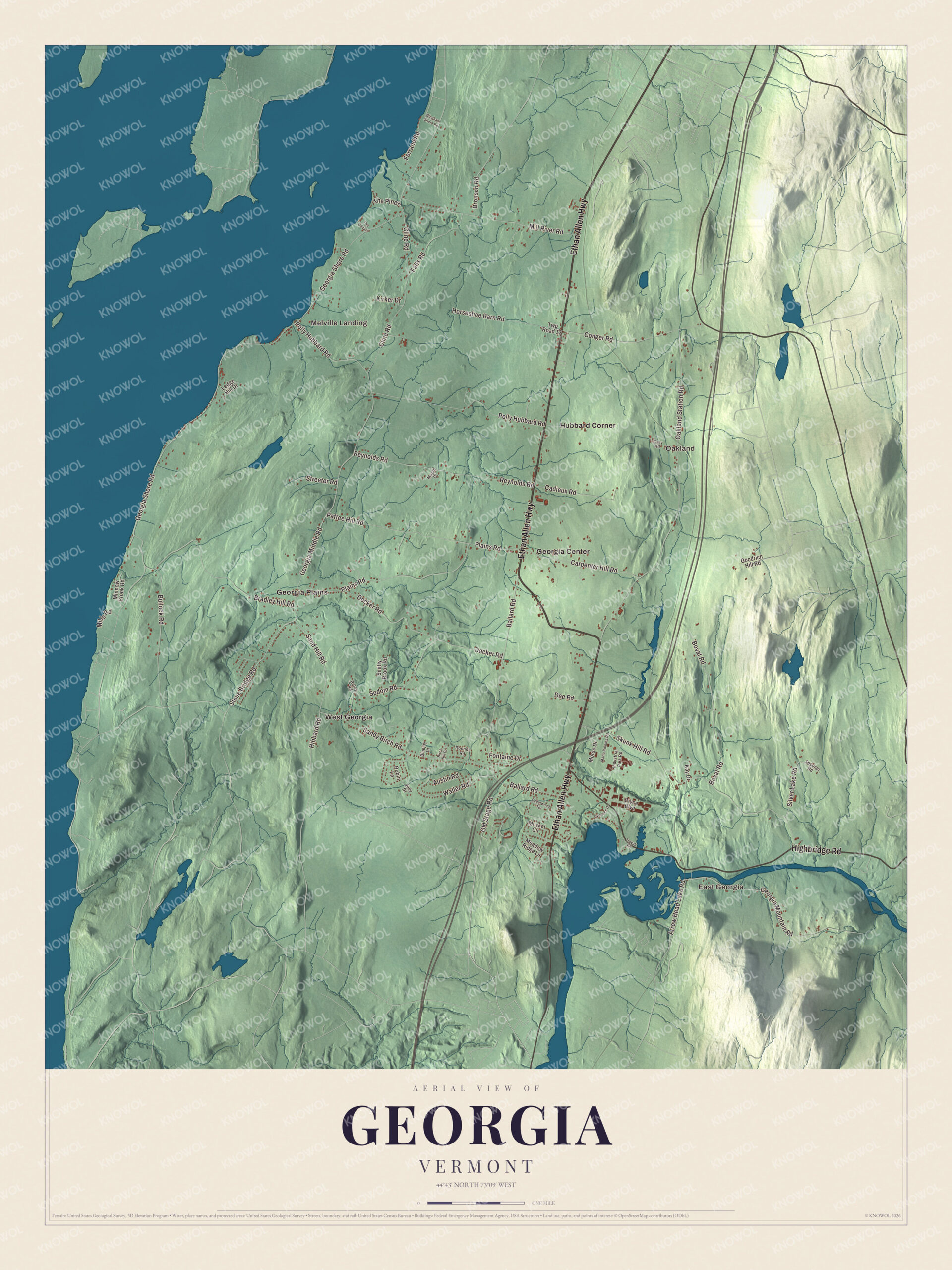 Protected watermarked complete map of Georgia, Vermont