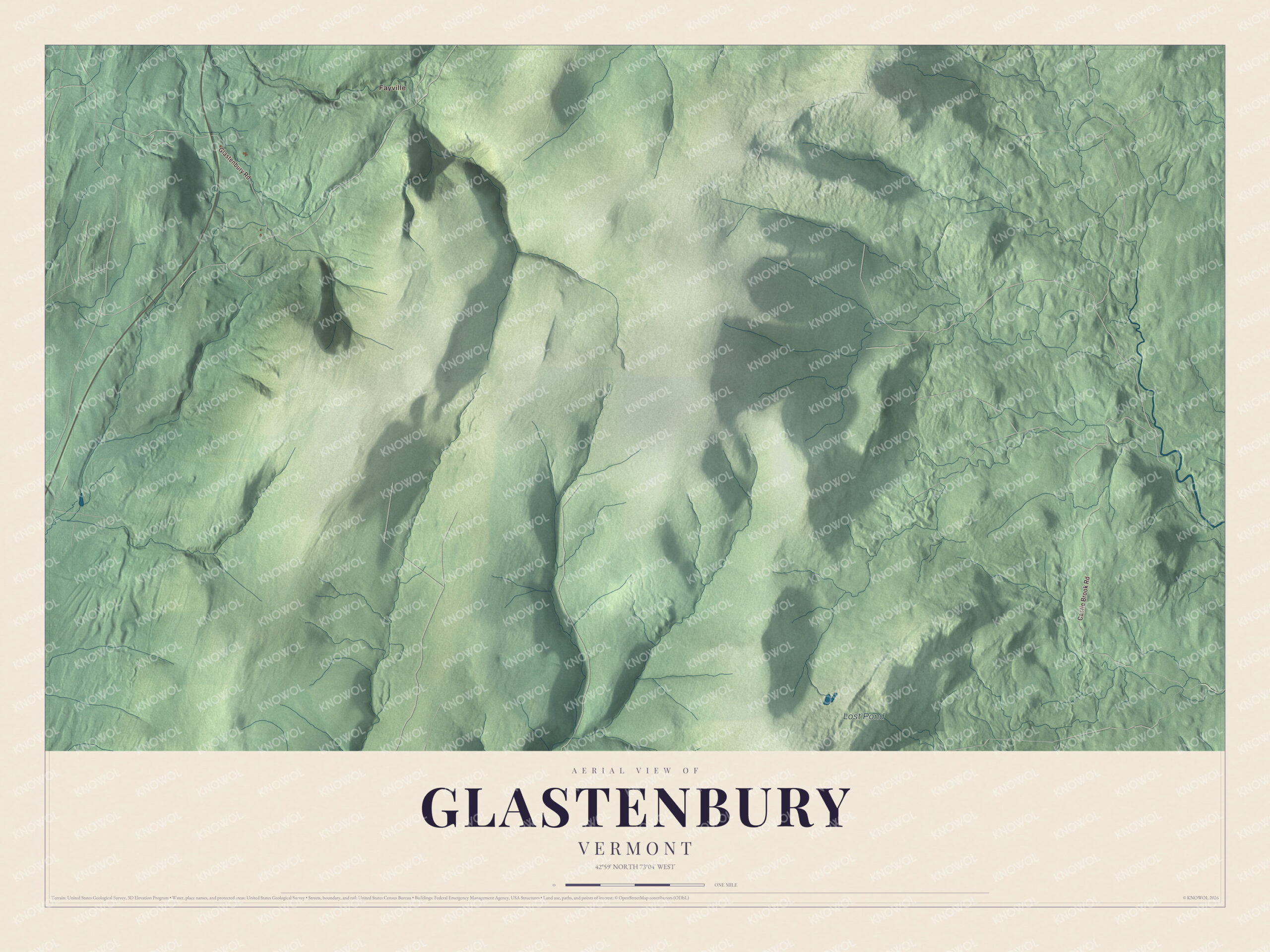 Protected watermarked complete map of Glastenbury, Vermont