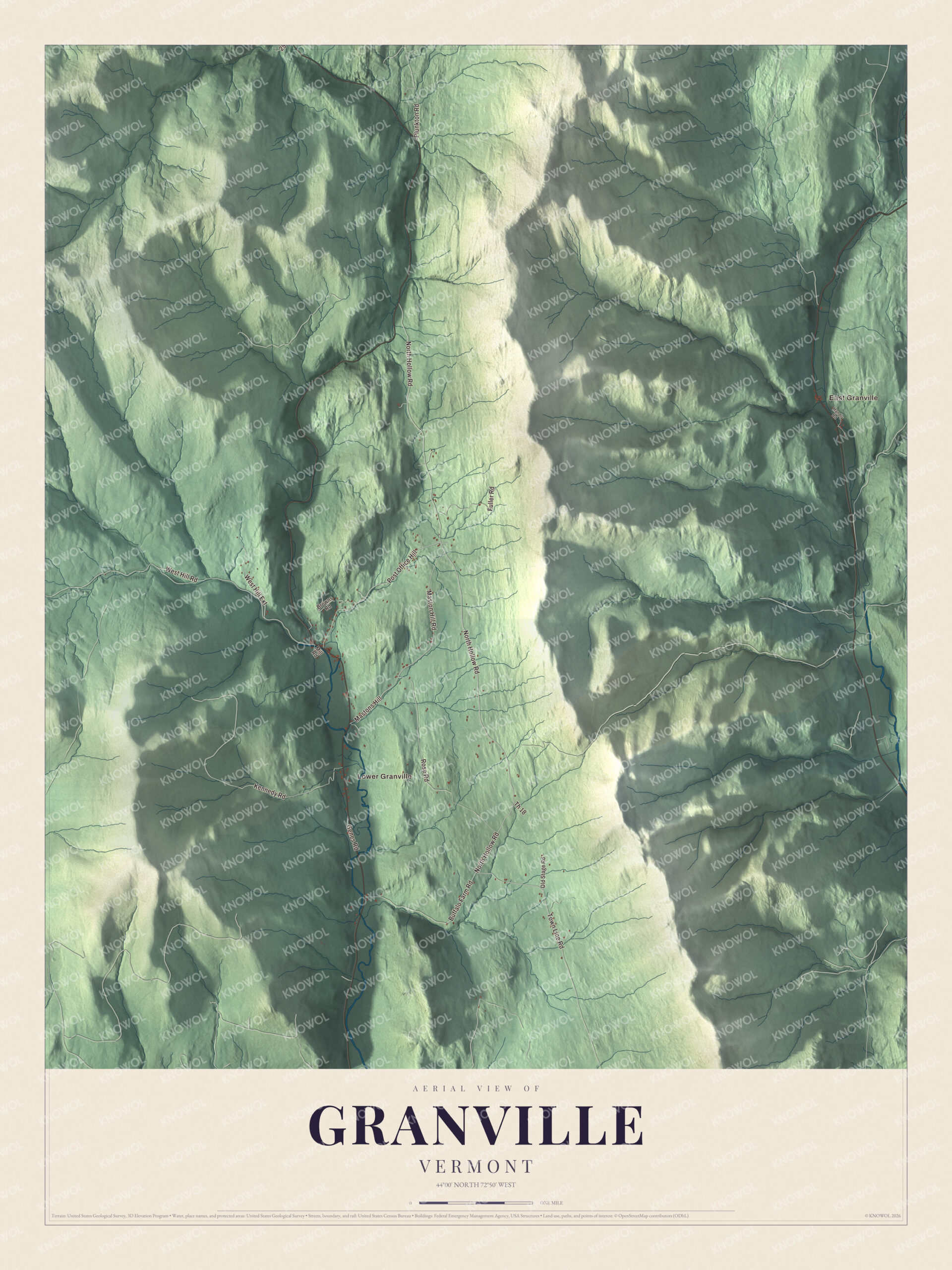 Protected watermarked complete map of Granville, Vermont