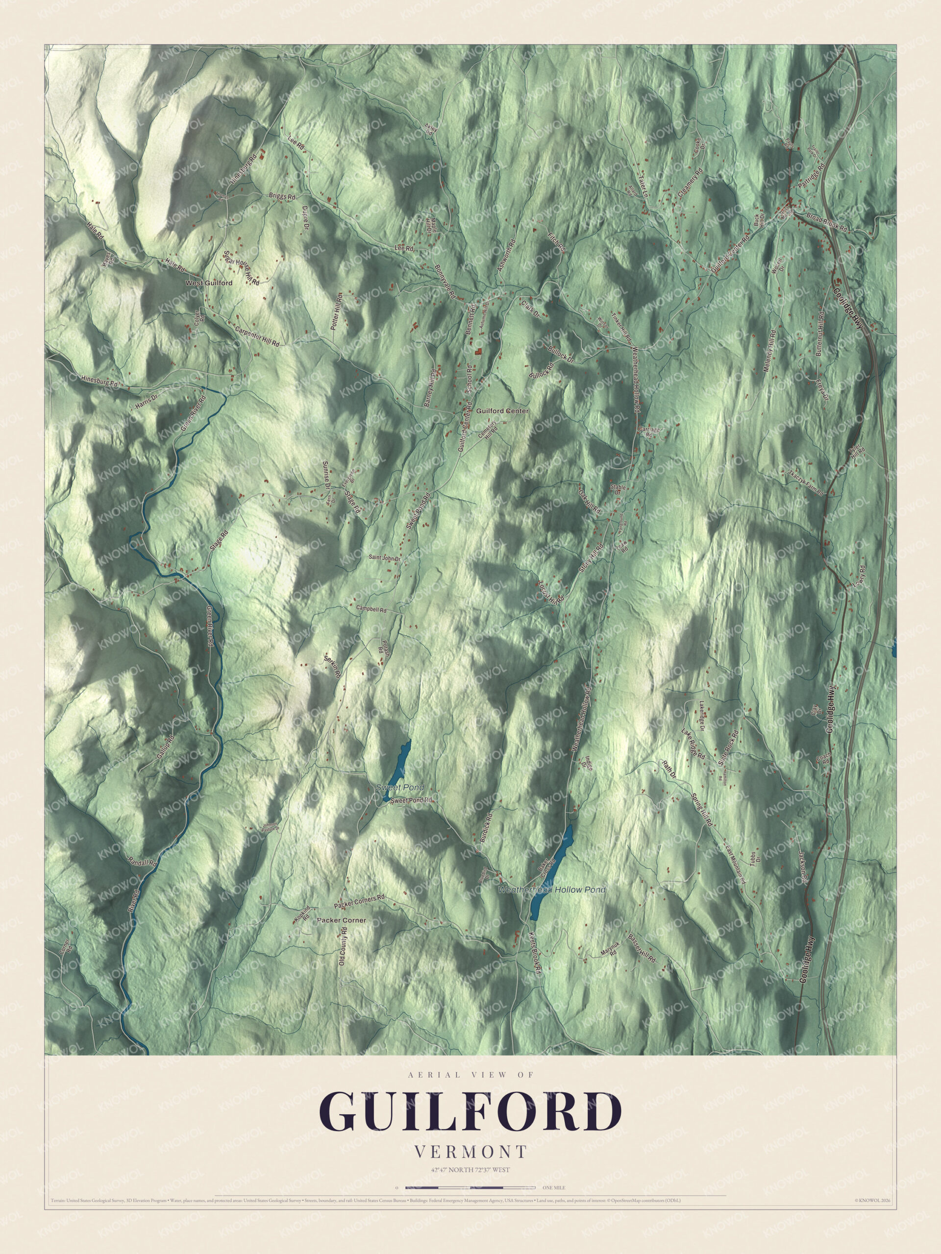 Protected watermarked complete map of Guilford, Vermont