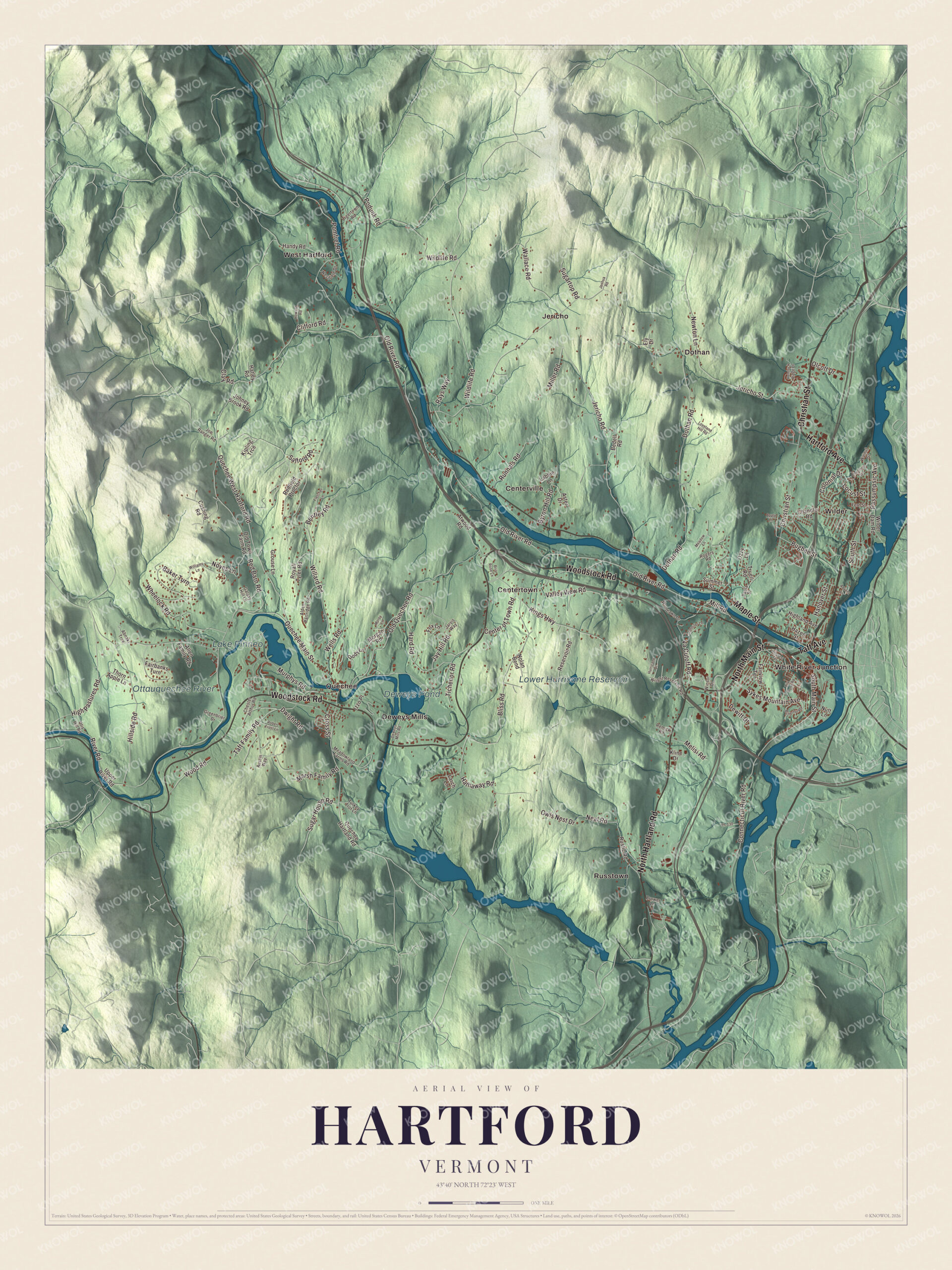 Protected watermarked complete map of Hartford, Vermont