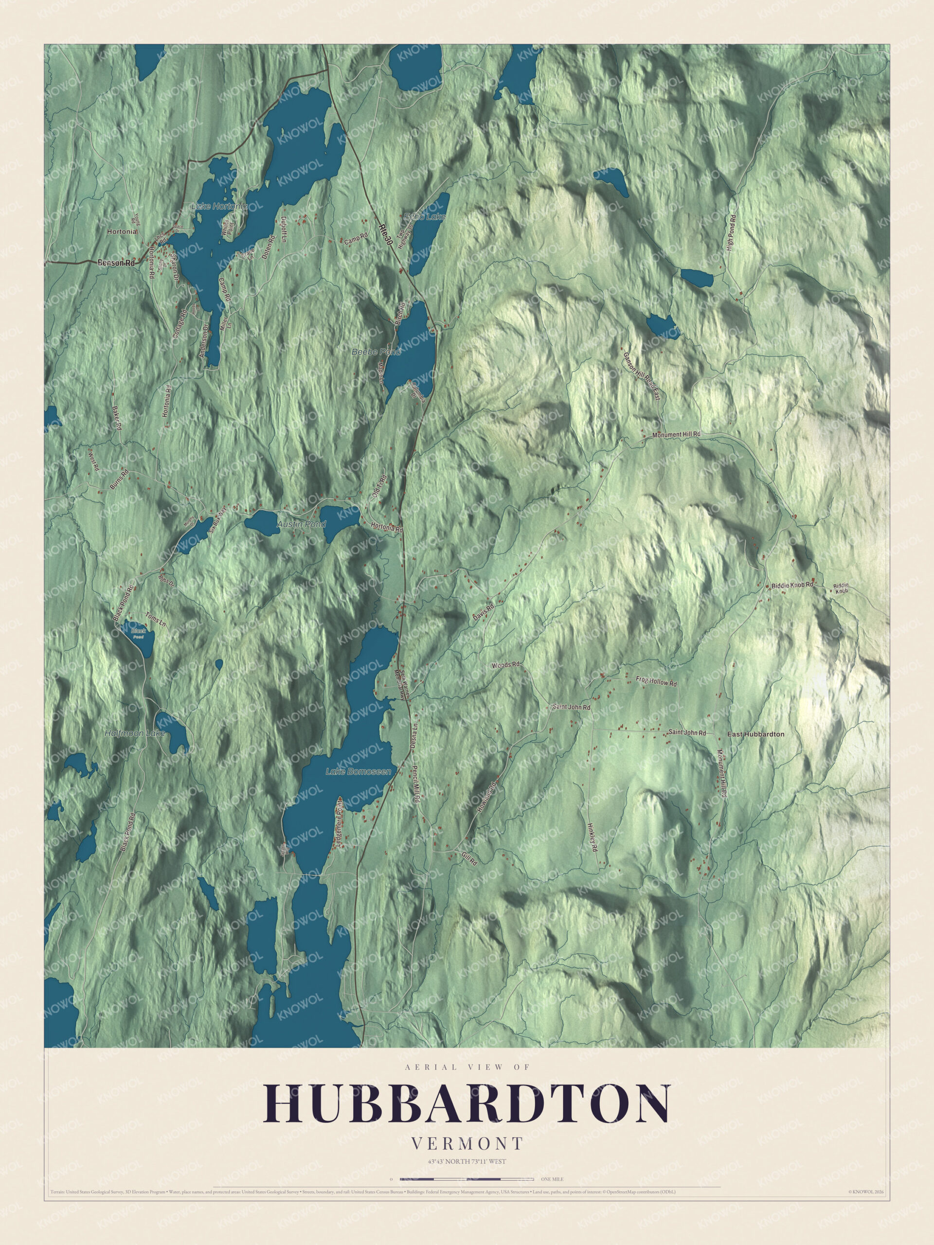 Protected watermarked complete map of Hubbardton, Vermont