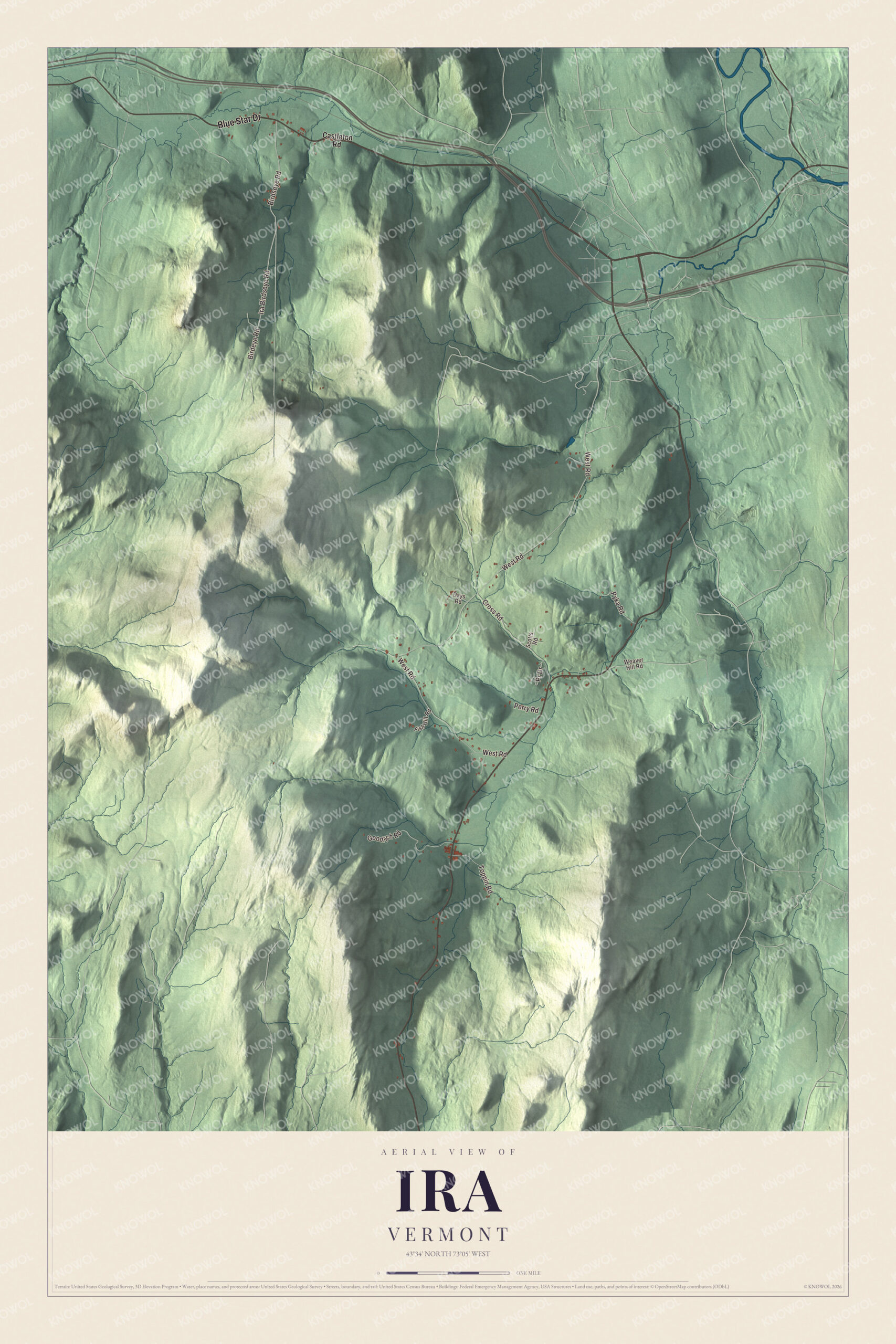 Protected watermarked complete map of Ira, Vermont