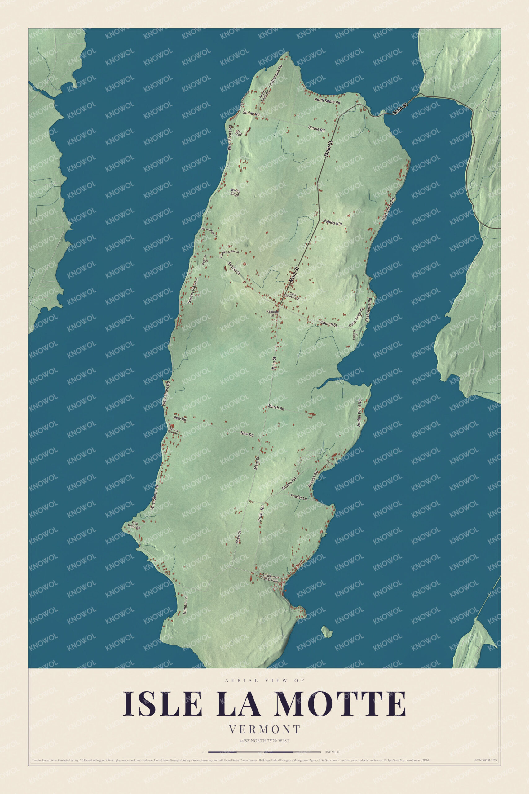 Protected watermarked complete map of Isle La Motte, Vermont